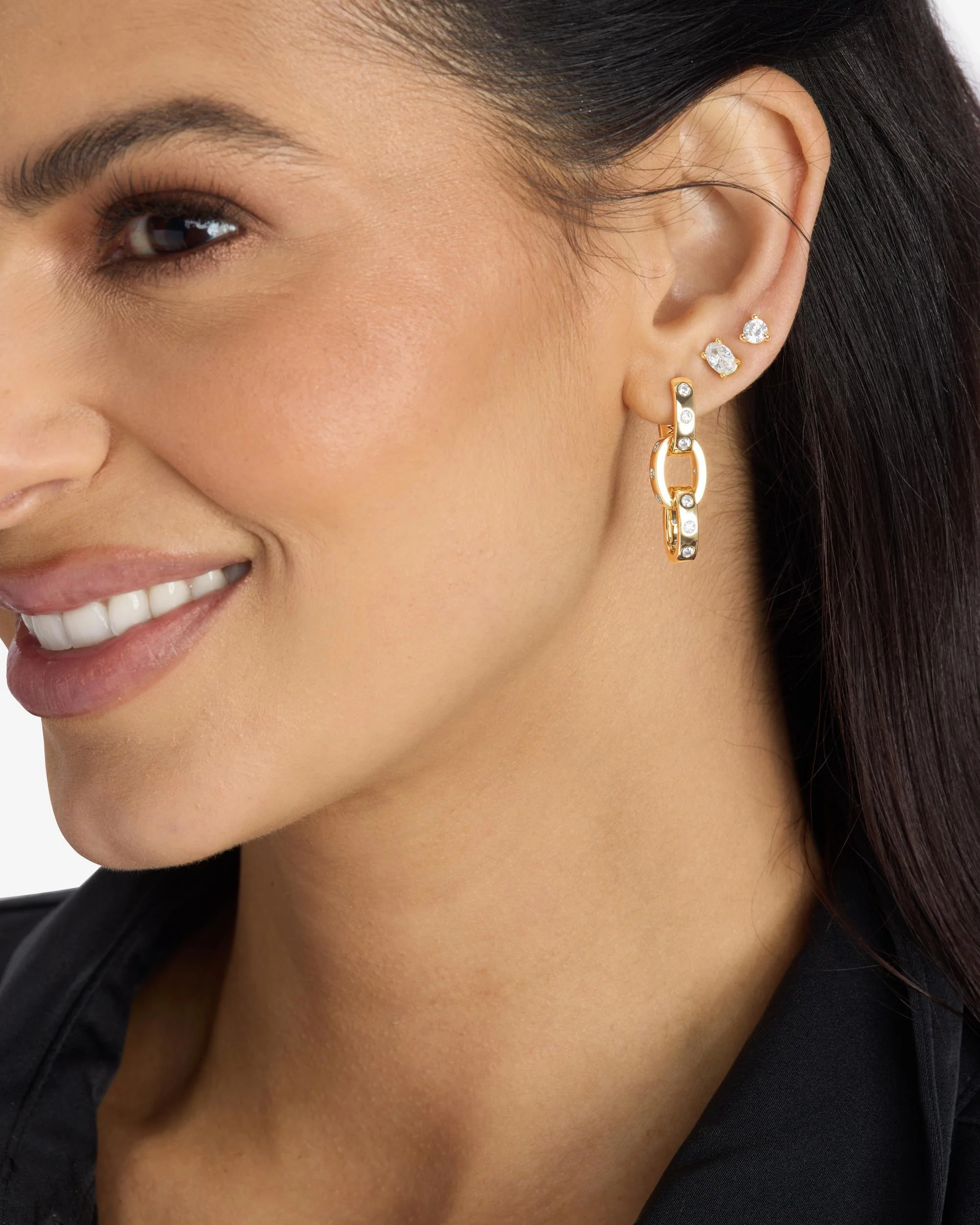 Ashley Chain Convertible Earring - Gold|White Diamondettes - Image 2