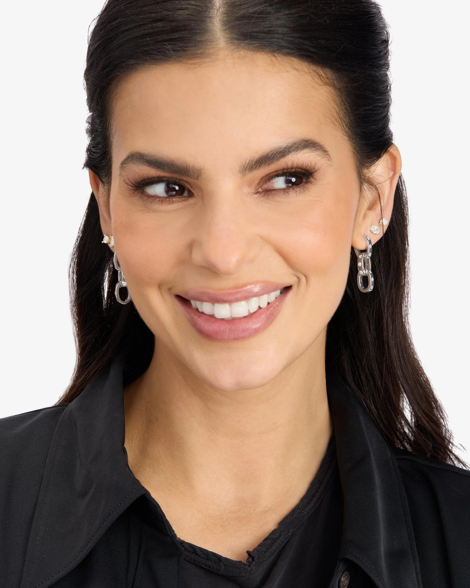Ashley Chain Convertible Earring - Silver|White Diamondettes - Image 2