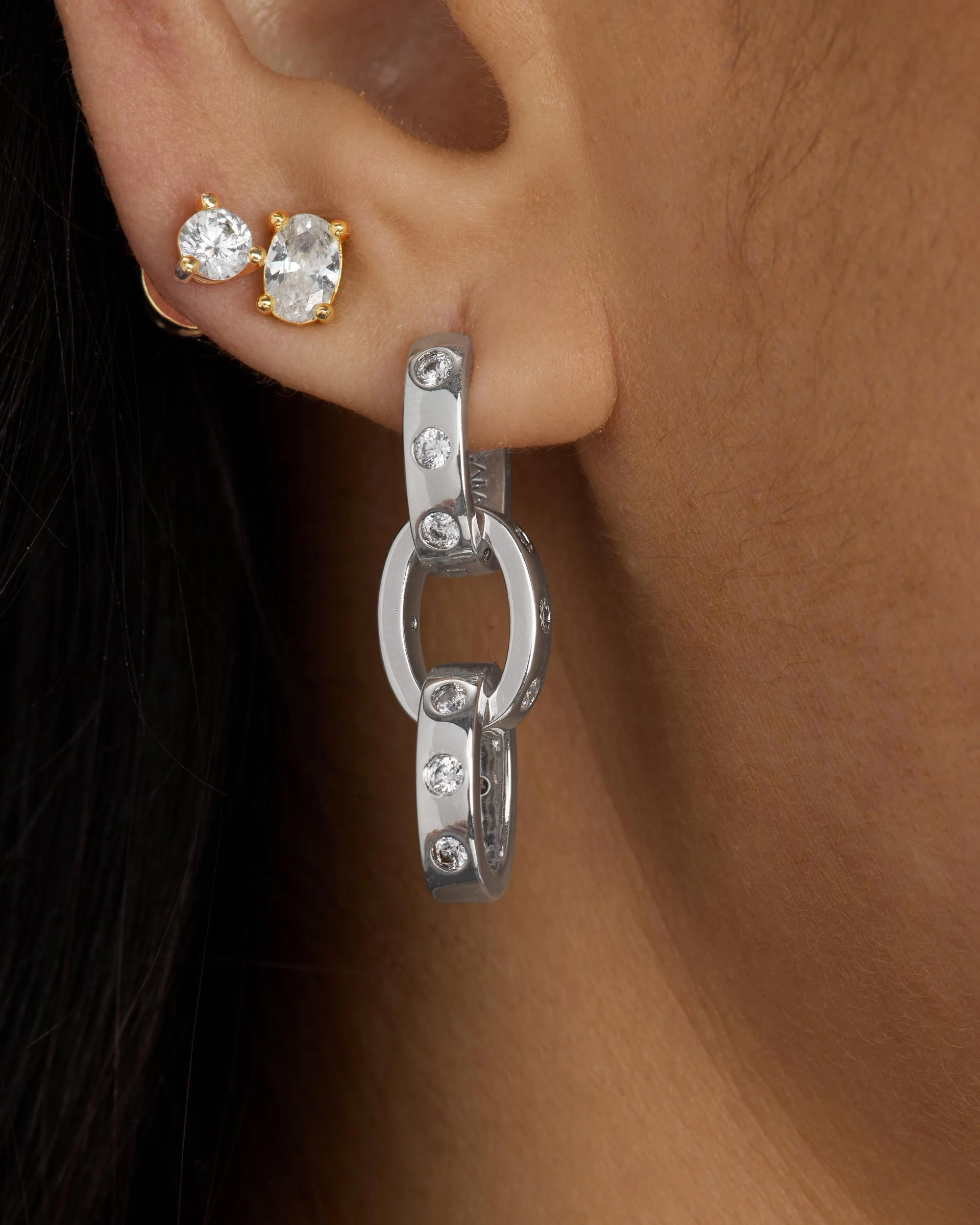 Ashley Chain Convertible Earring - Silver|White Diamondettes - Image 4