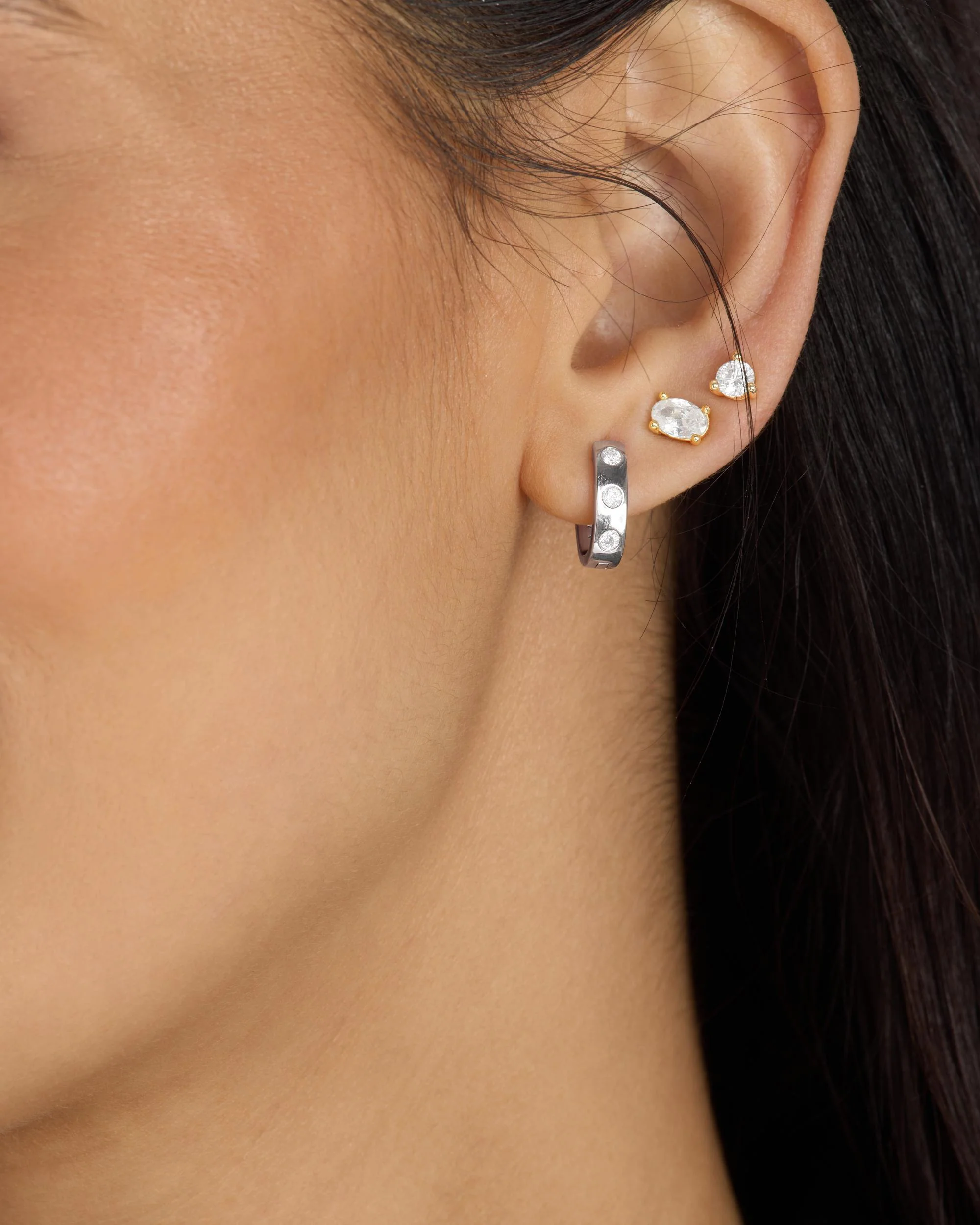 Ashley Chain Convertible Earring - Silver|White Diamondettes - Image 6