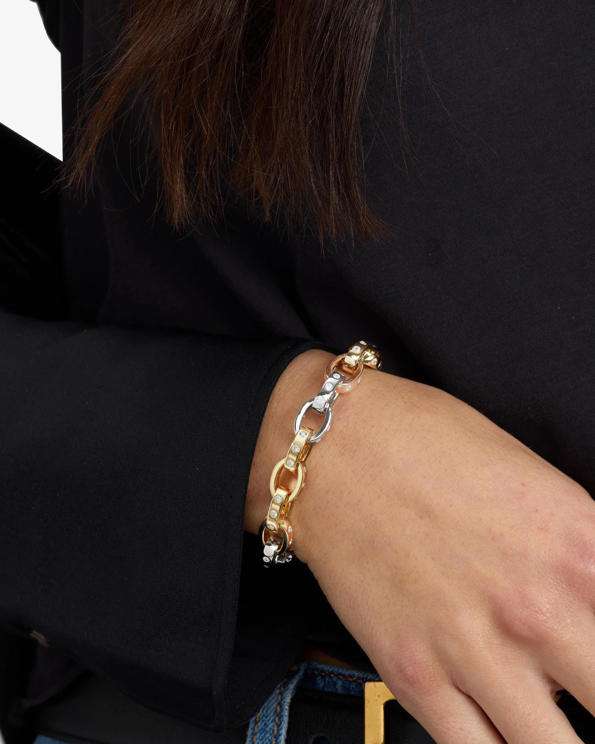 Ashley Chain Link Bracelet 9mm - Mixed Metal|White Diamondettes - Image 2