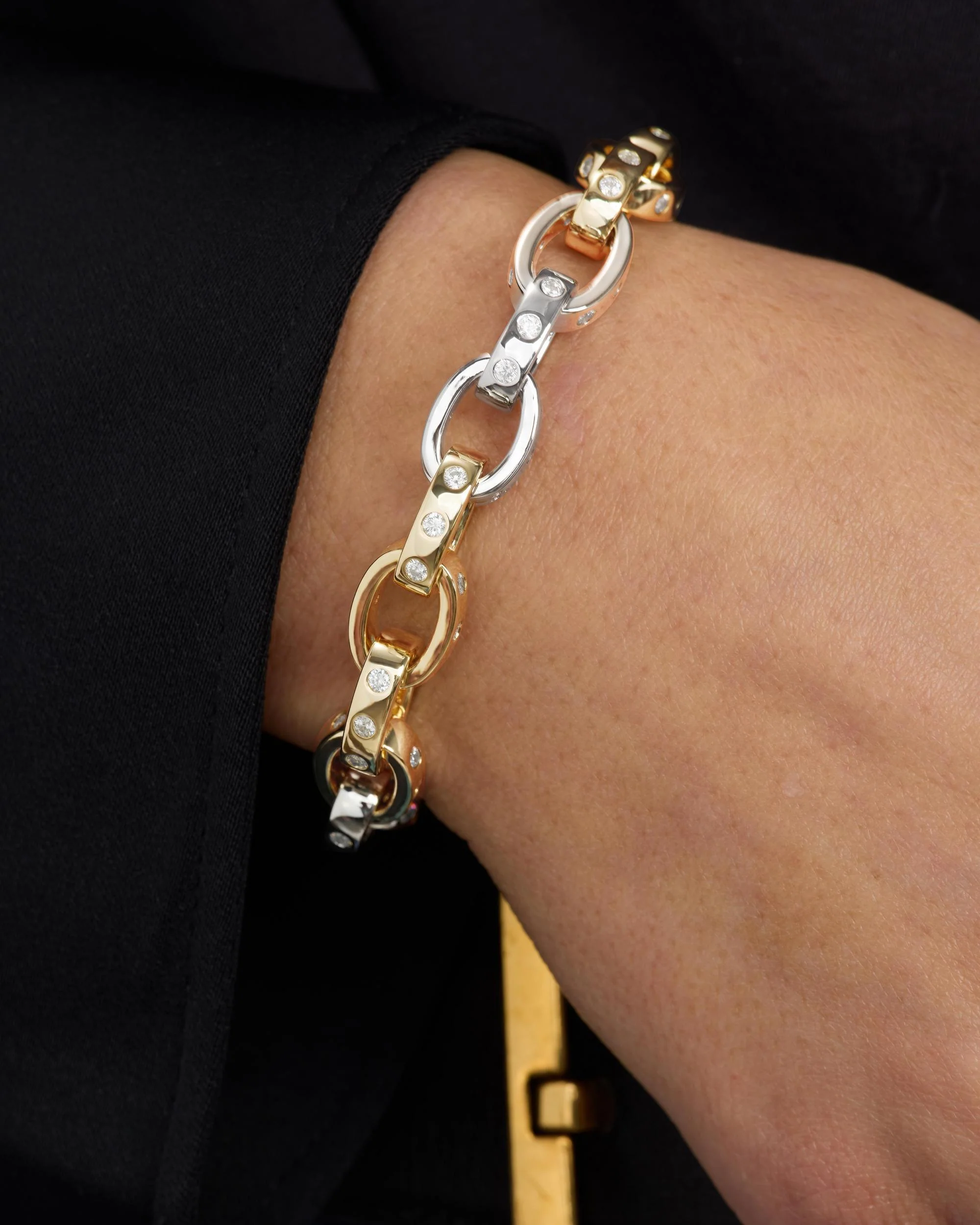 Ashley Chain Link Bracelet 9mm - Mixed Metal|White Diamondettes - Image 3