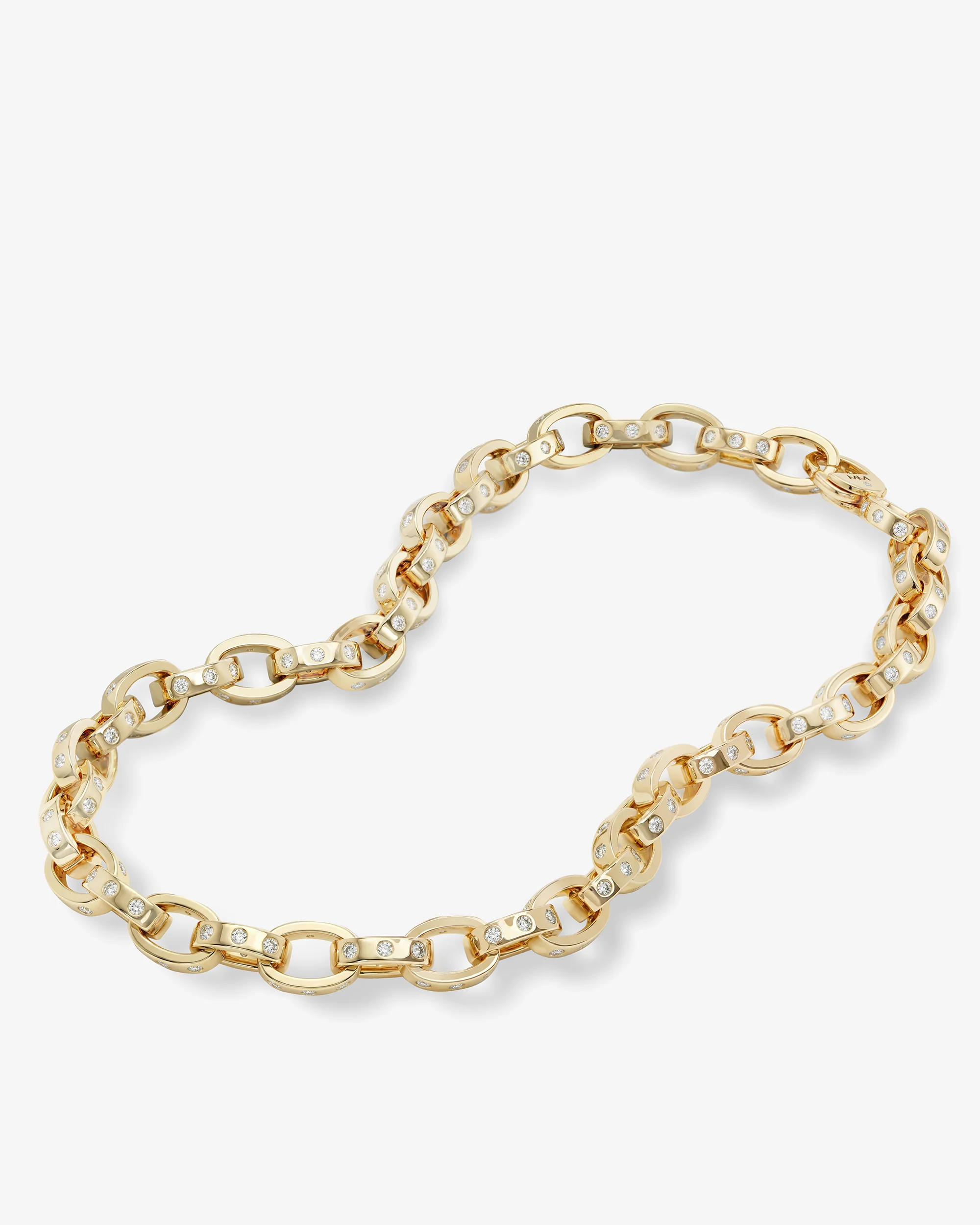 Ashley Chain Link Necklace 9mm - Gold|White Diamondettes - Image 4