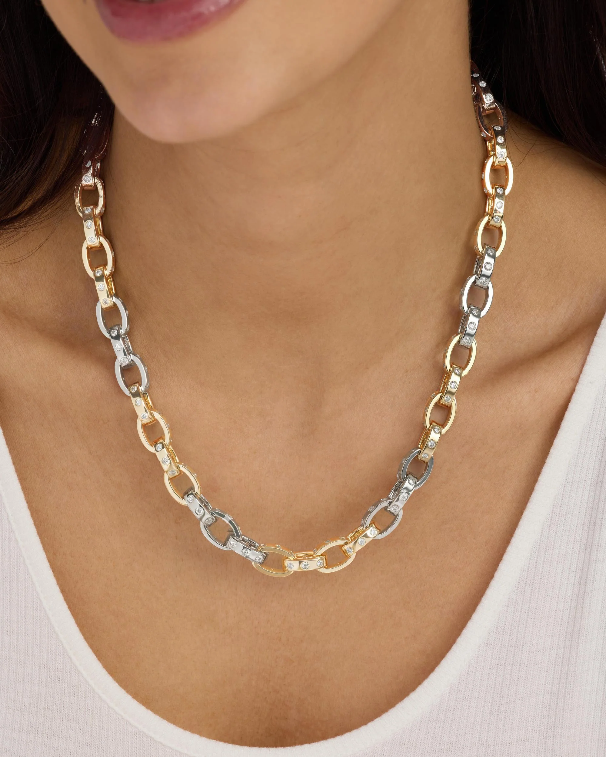 Ashley Chain Link Necklace 9mm - Mixed Metal|White Diamondettes - Image 6