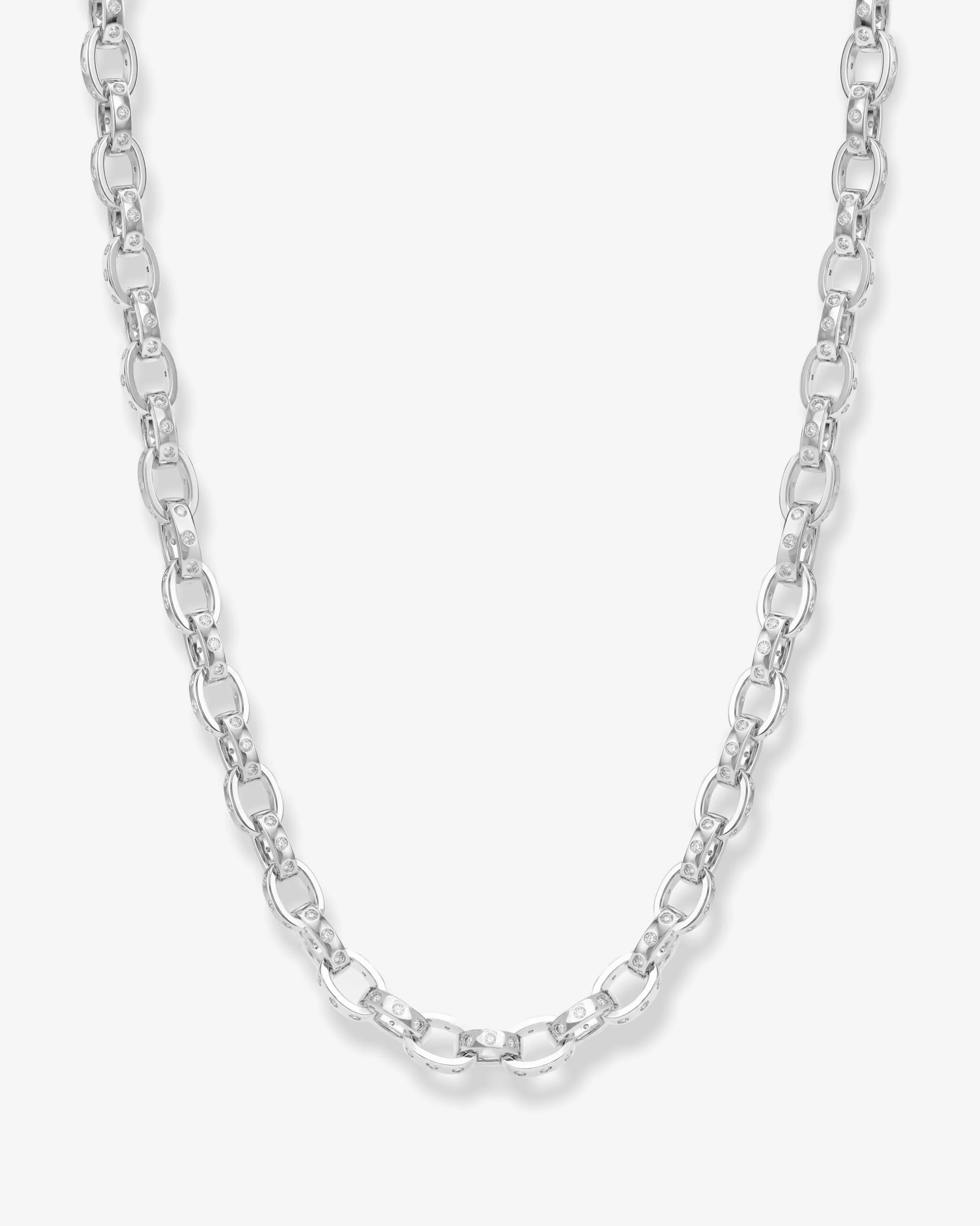 Ashley Chain Link Necklace 9mm - Silver|White Diamondettes