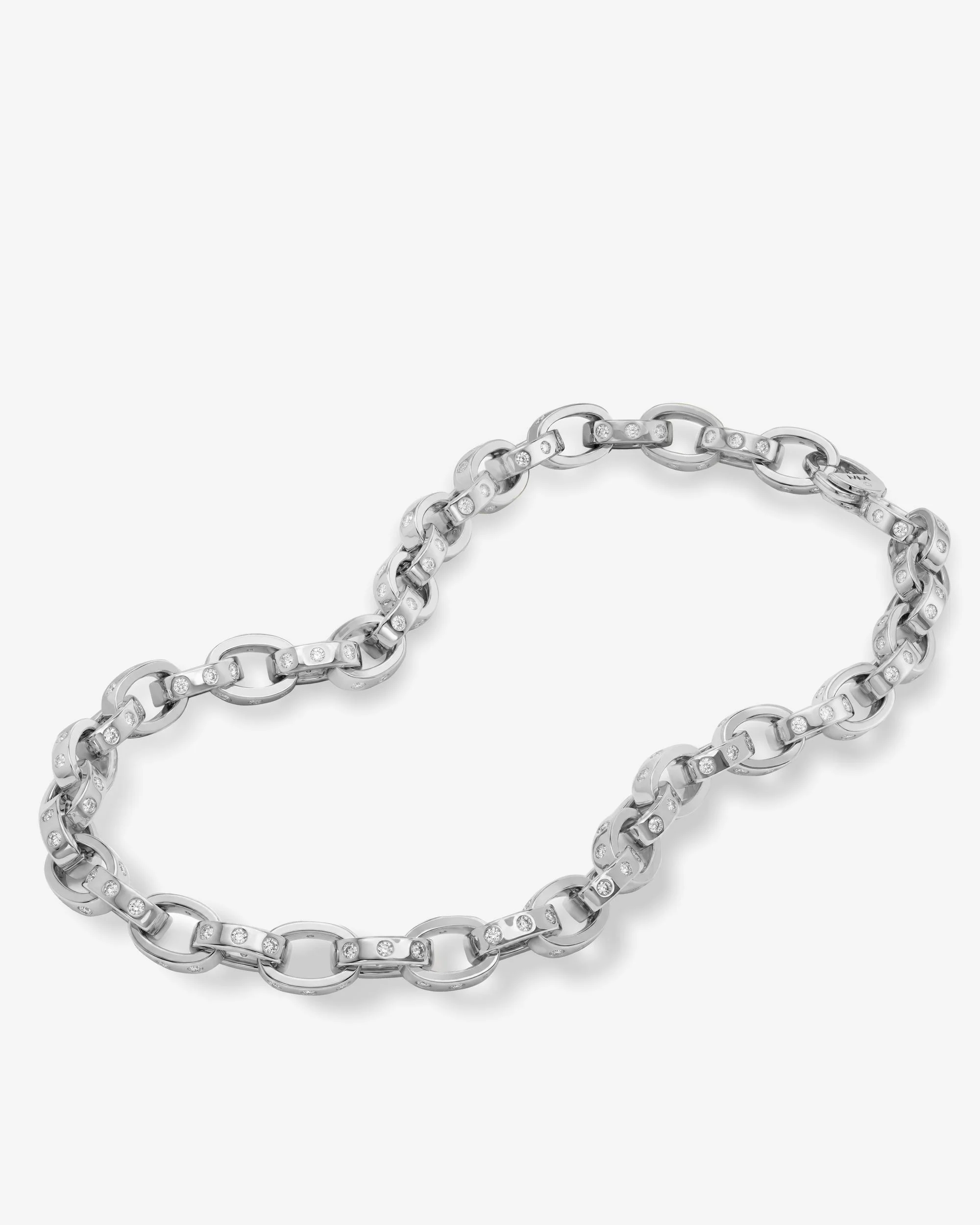 Ashley Chain Link Necklace 9mm - Silver|White Diamondettes - Image 4