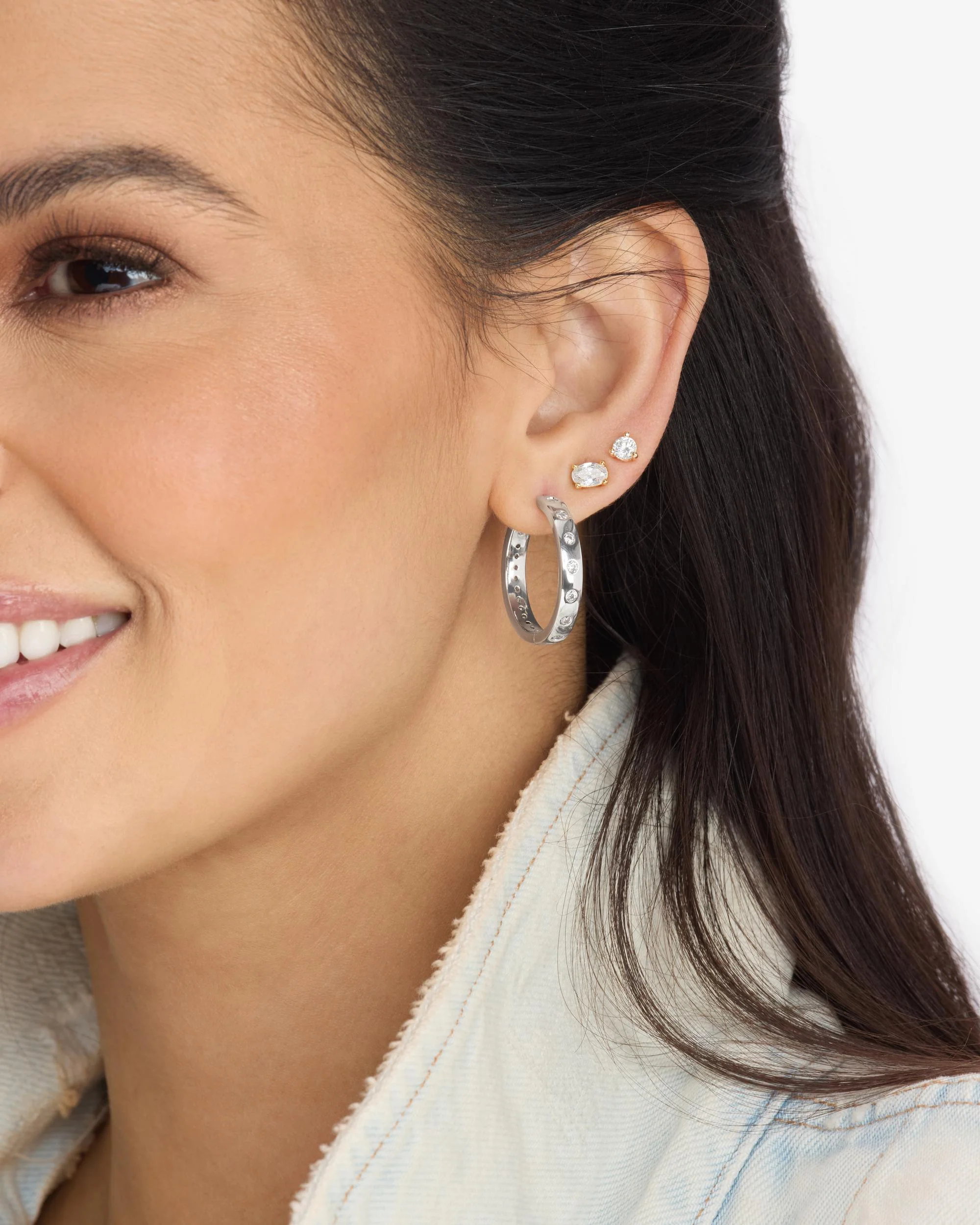 Ashley Infinity Reversible Hoops 1" - Silver|White Diamondettes - Image 5