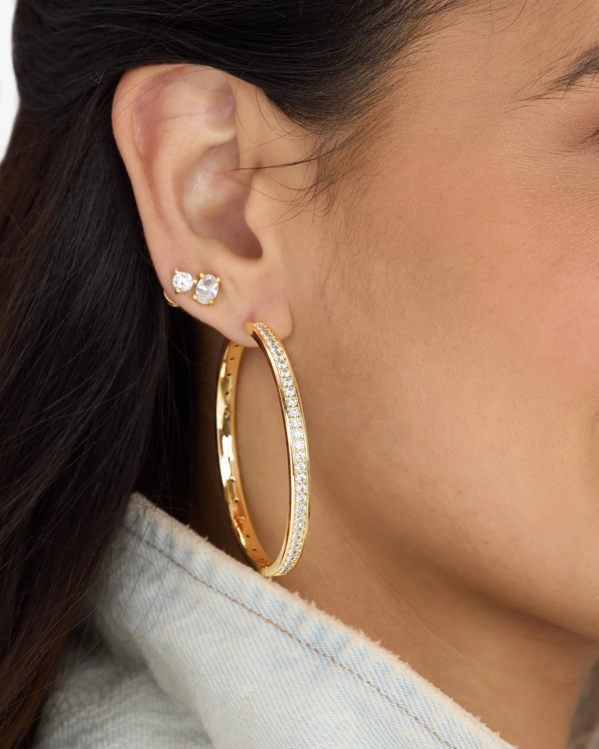 Ashley Infinity Reversible Hoops 2" - Gold|White Diamondettes - Image 4