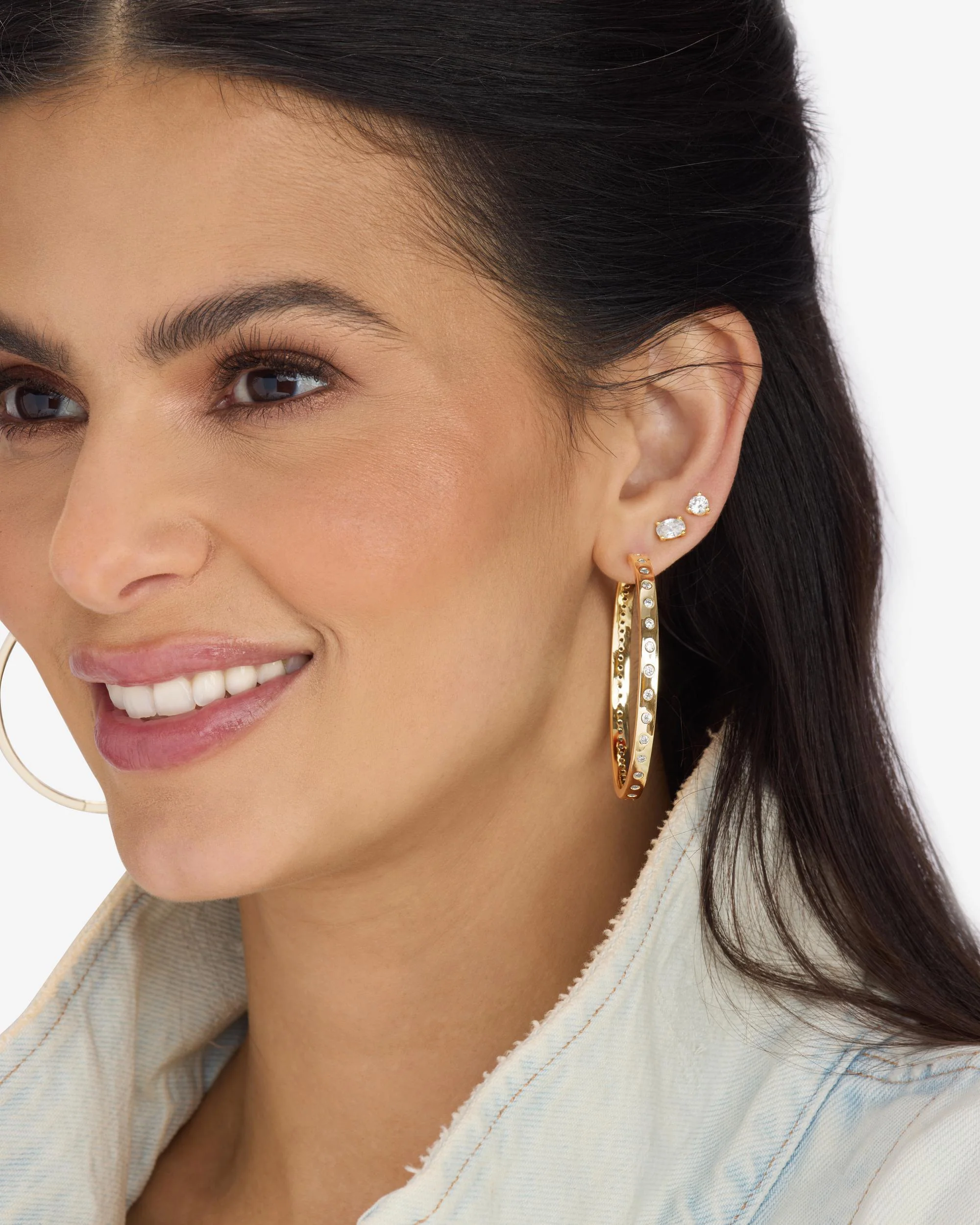 Ashley Infinity Reversible Hoops 2" - Gold|White Diamondettes - Image 5