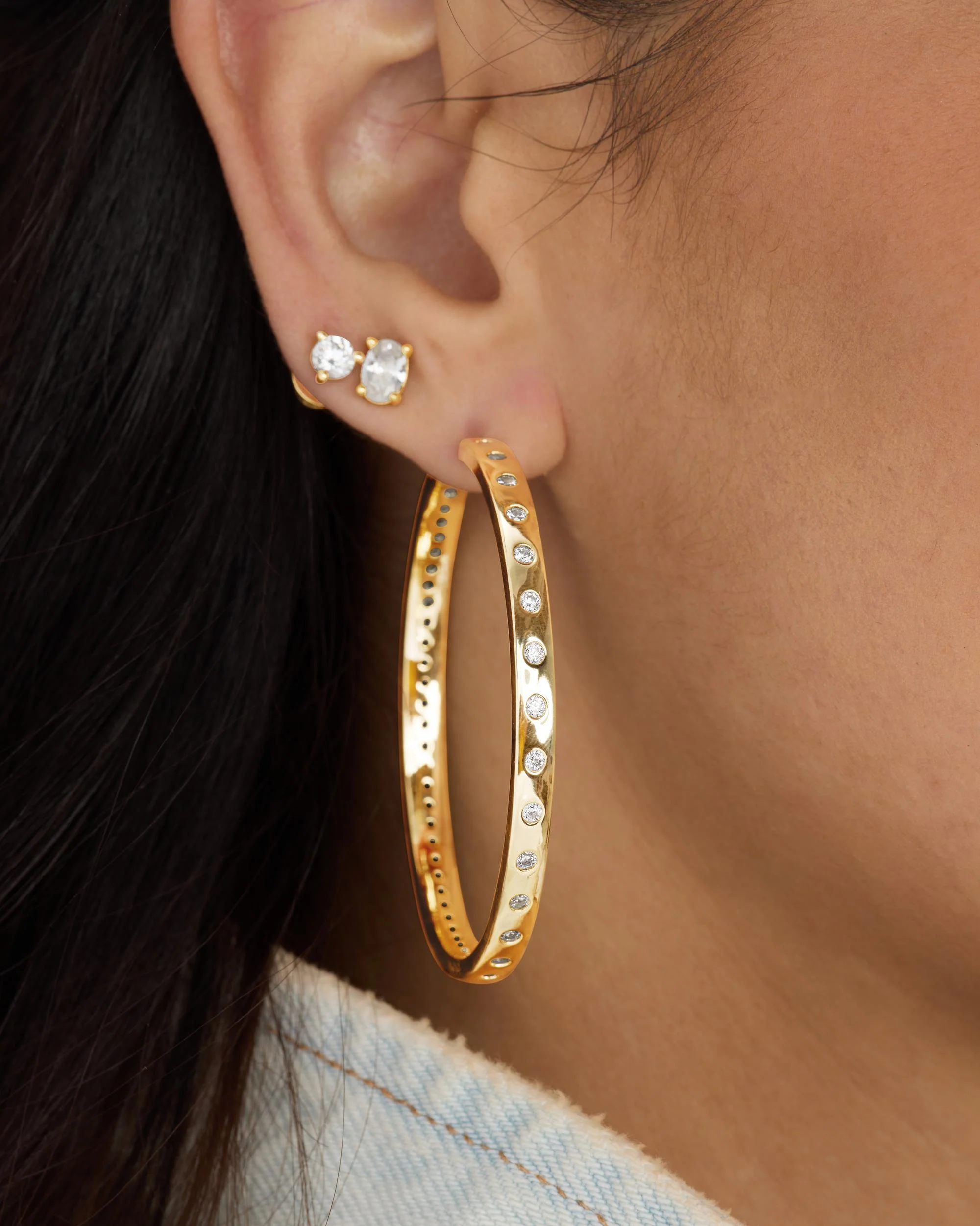 Ashley Infinity Reversible Hoops 2" - Gold|White Diamondettes - Image 6