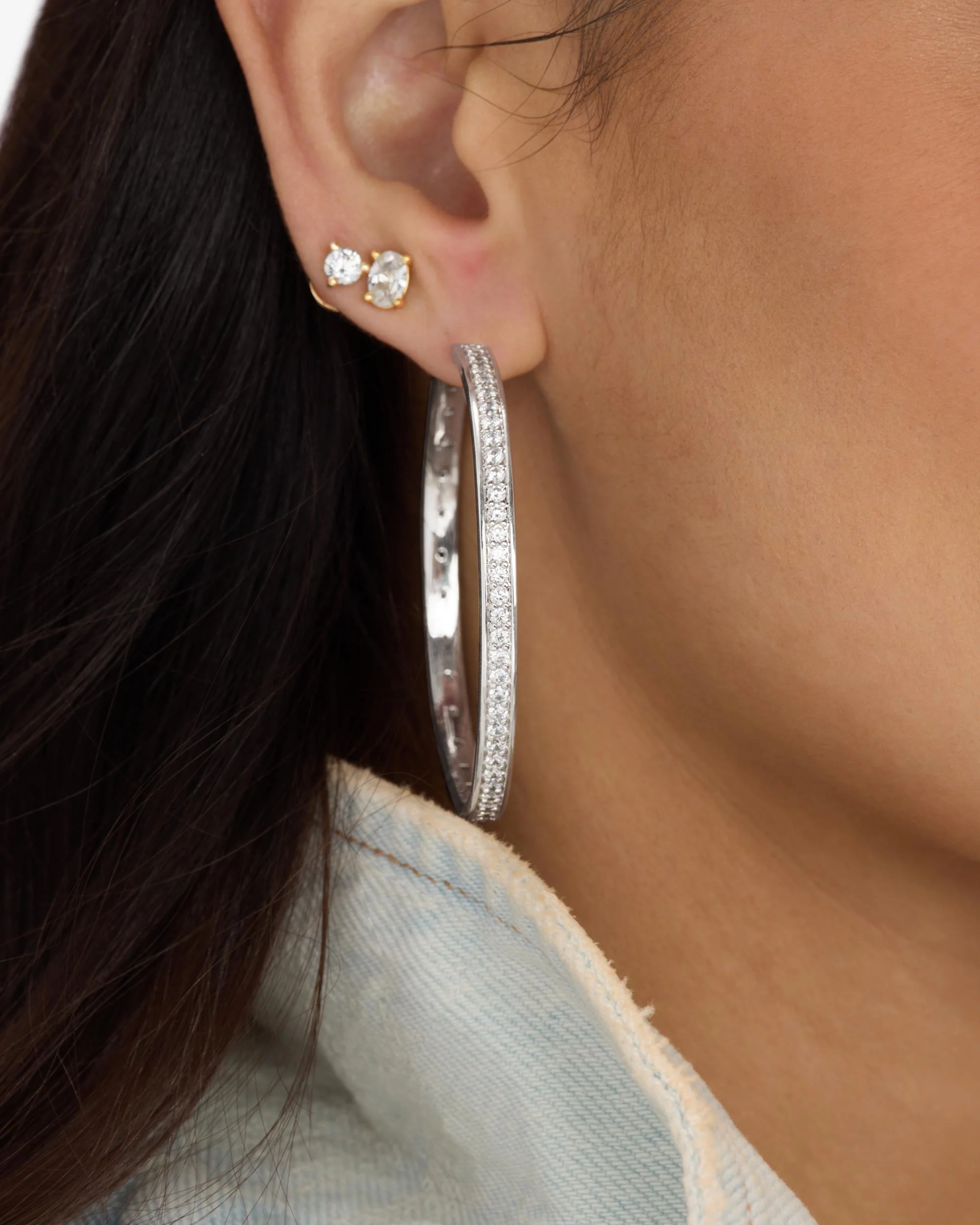 Ashley Infinity Reversible Hoops 2" - Silver|White Diamondettes - Image 4