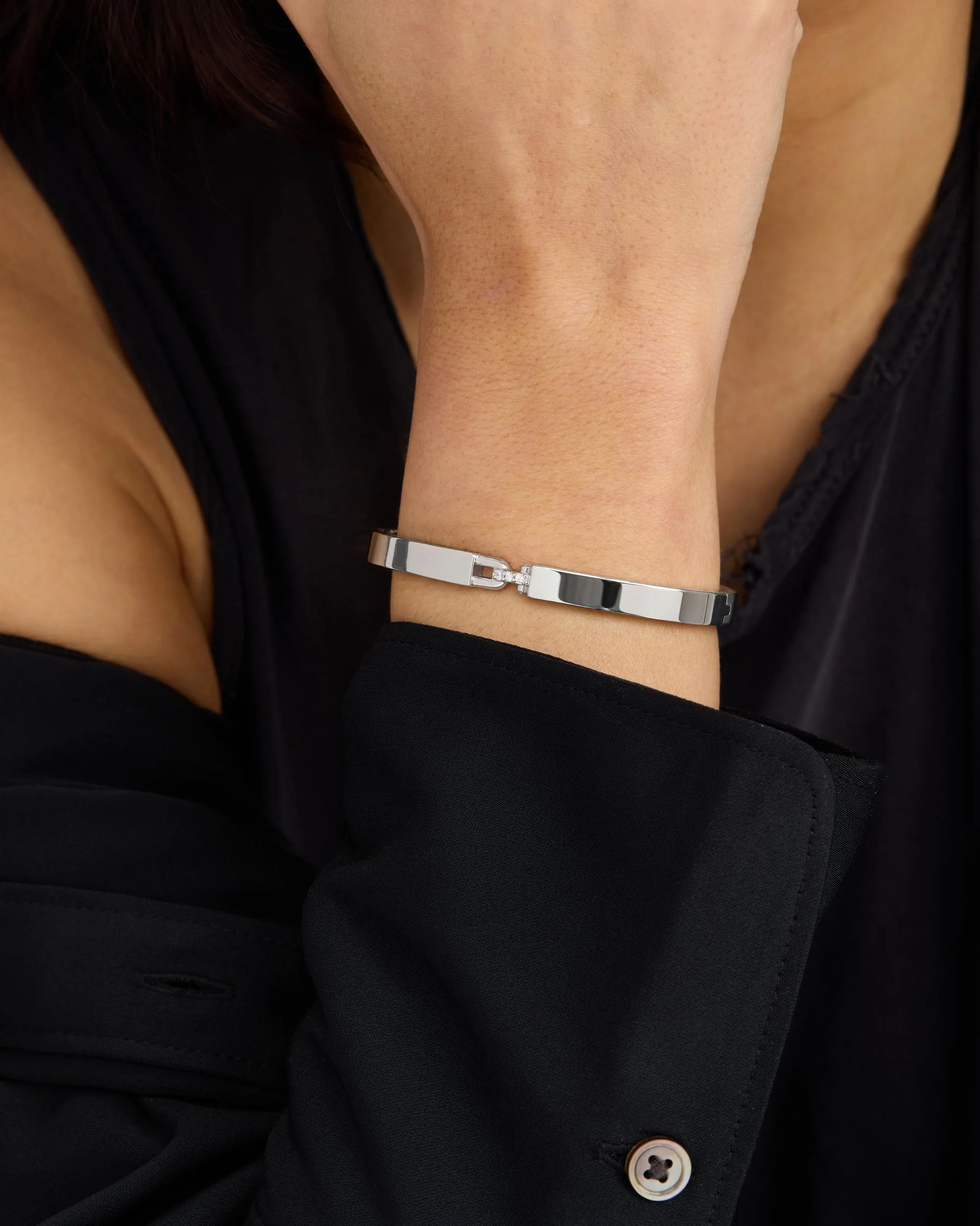 Ashley Lock Cuff 6mm - Silver|White Diamondettes - Image 7