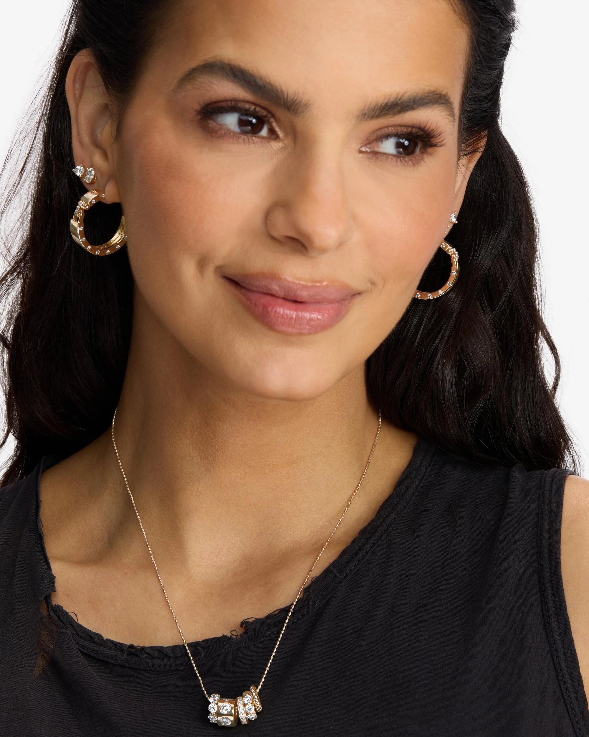 Ashley Lock Hoops 1" - Gold|White Diamondettes - Image 5
