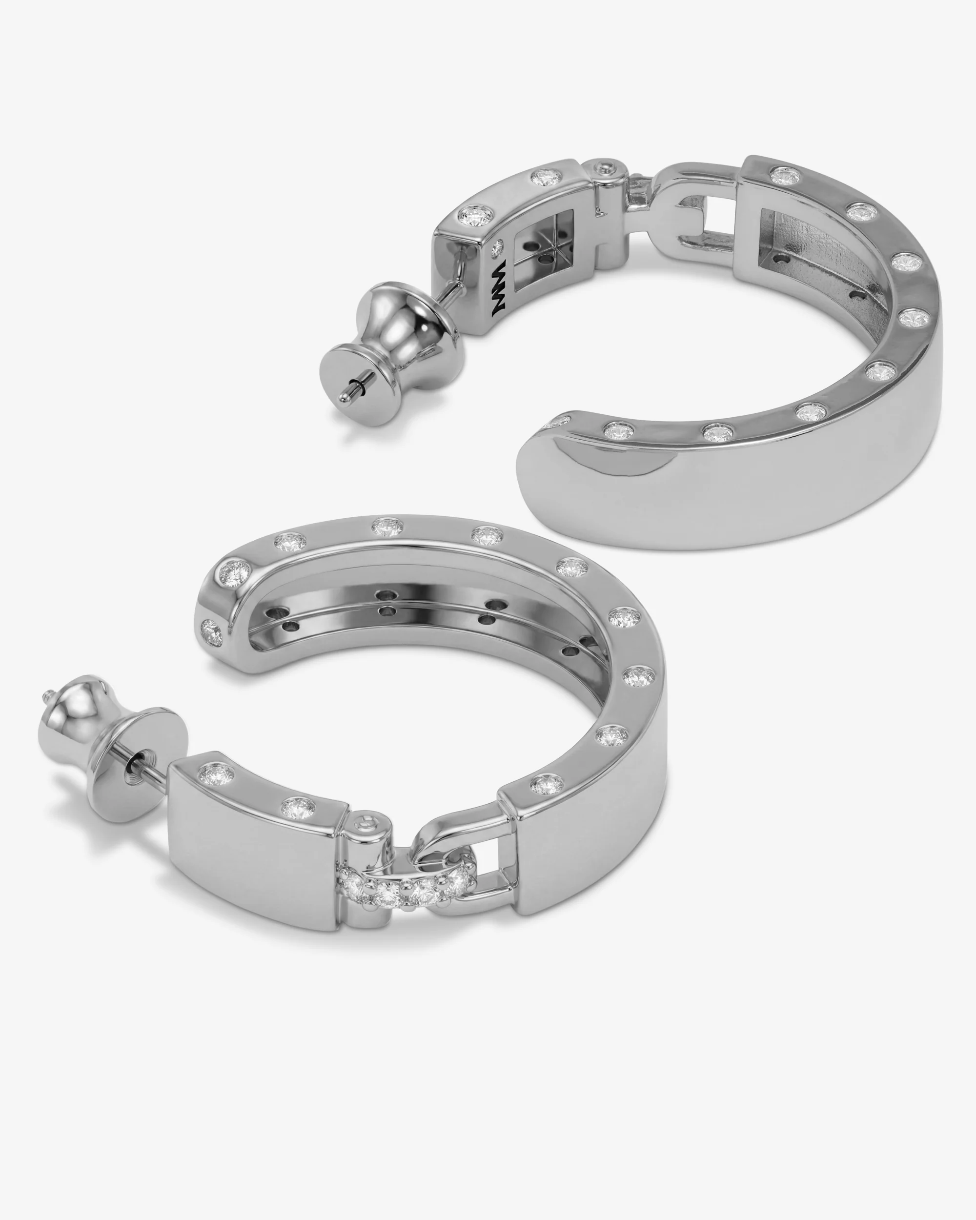 Ashley Lock Hoops 1" - Silver|White Diamondettes - Image 3