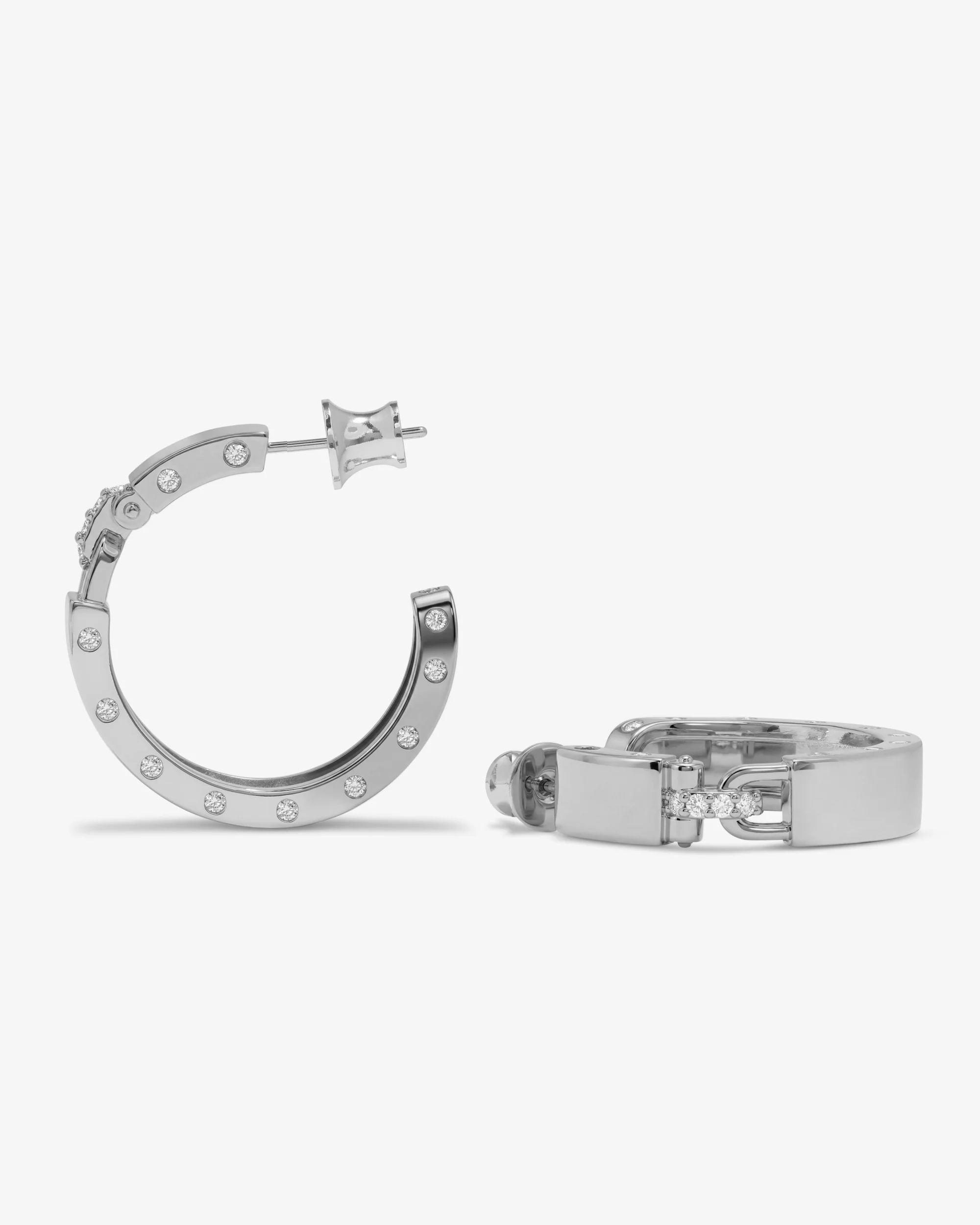 Ashley Lock Hoops 1" - Silver|White Diamondettes - Image 4