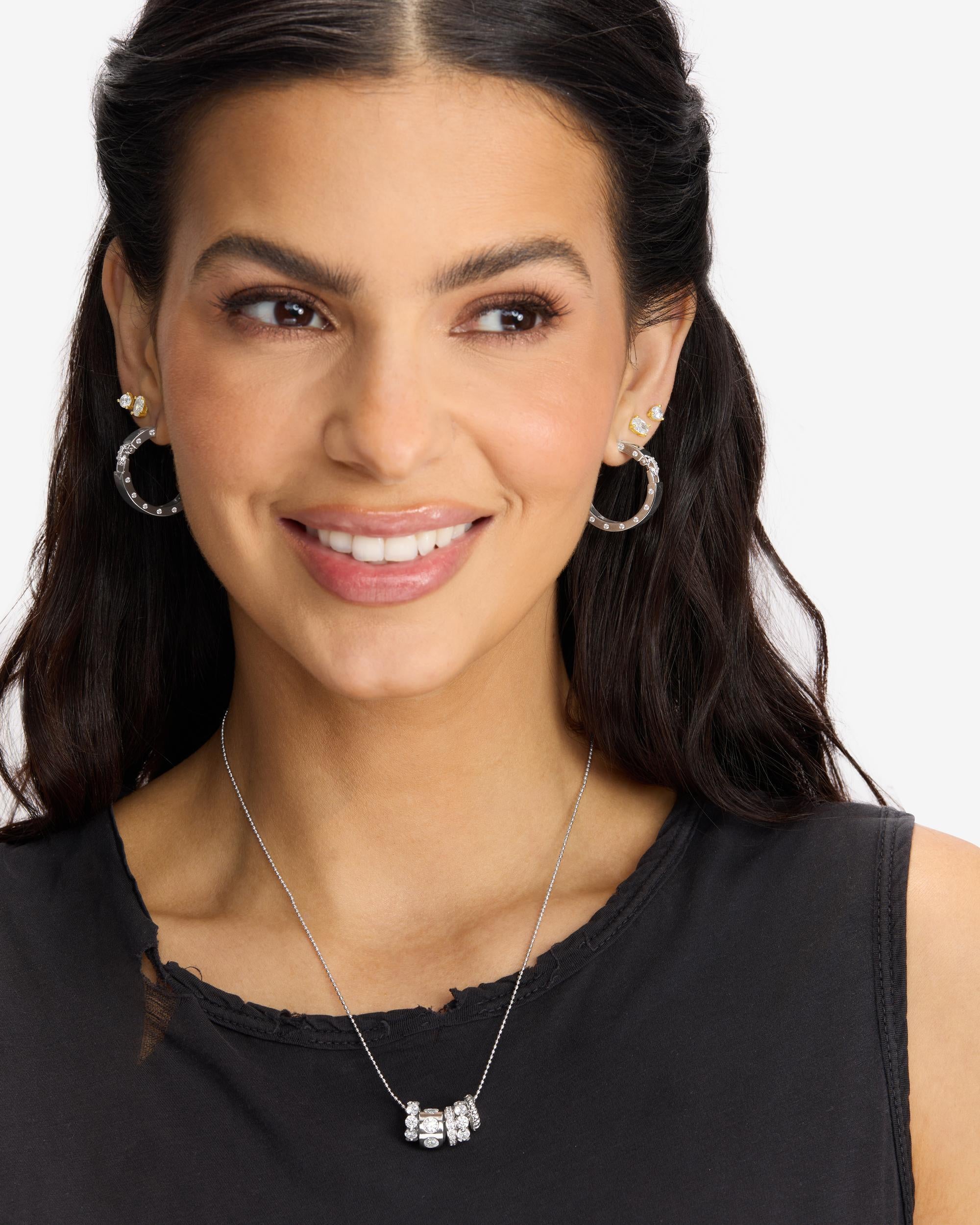 Ashley Lock Hoops 1" - Silver|White Diamondettes - Image 5