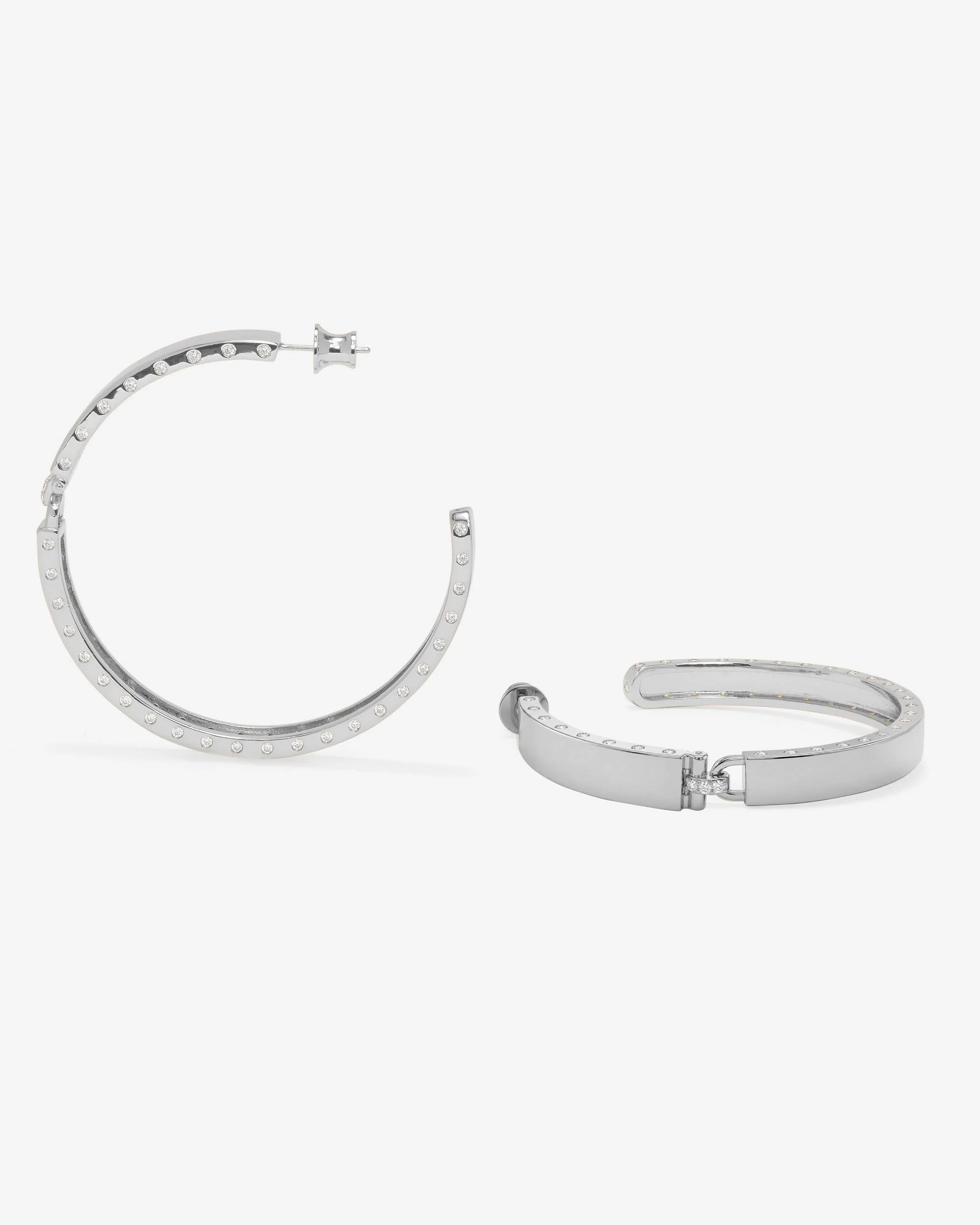 Ashley Lock Hoops 2" - Silver|White Diamondettes - Image 4