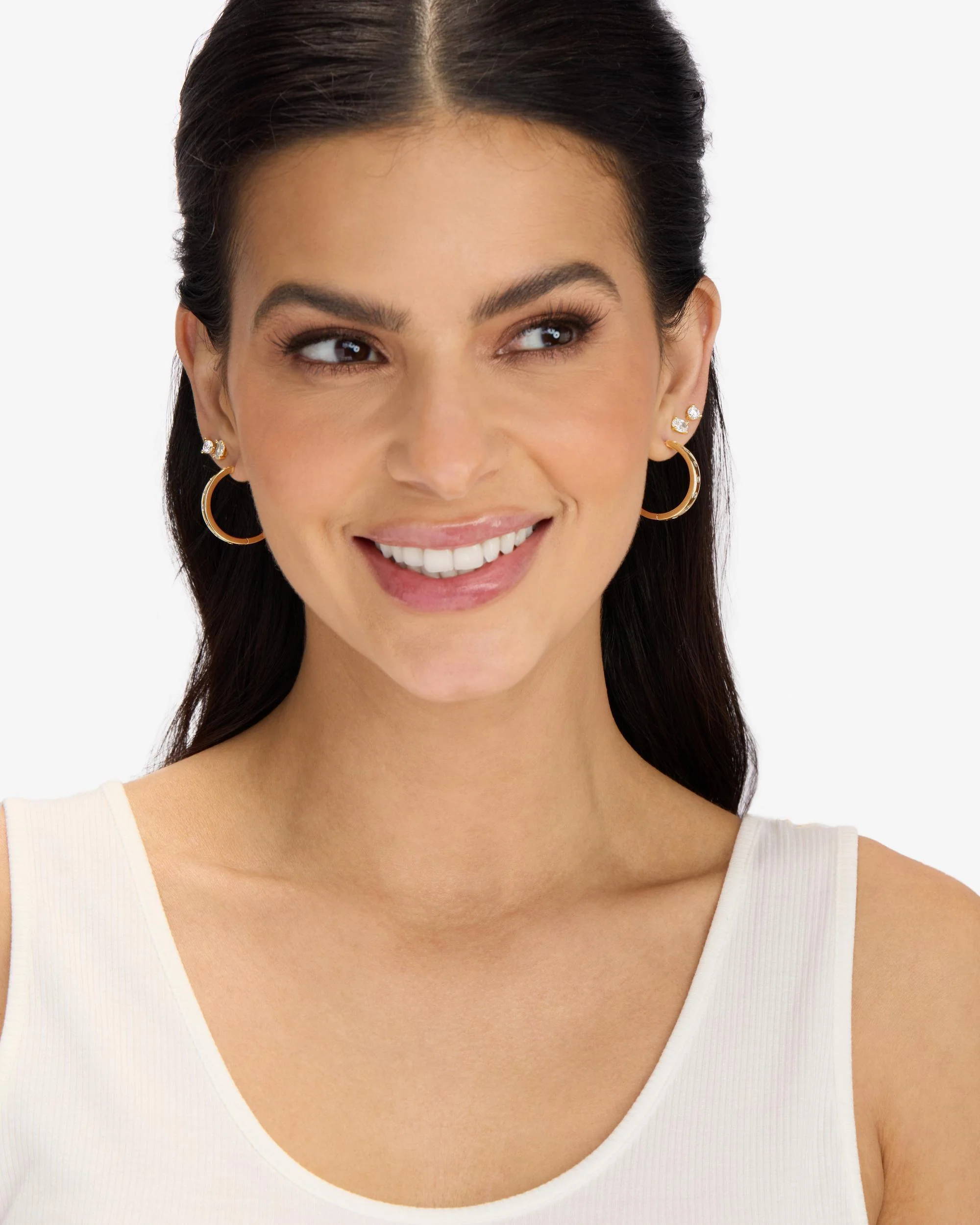 Ashley Reversible Hoops 1" - Gold|White Diamondettes - Image 4