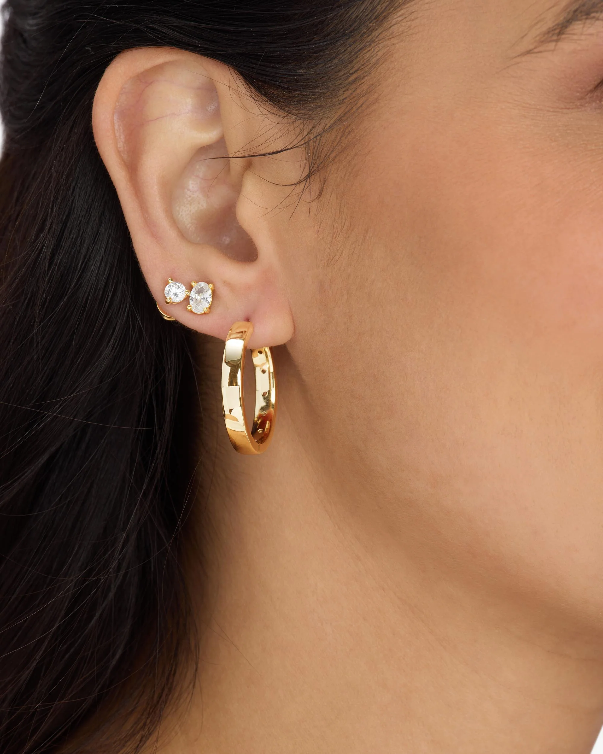 Ashley Reversible Hoops 1" - Gold|White Diamondettes - Image 5