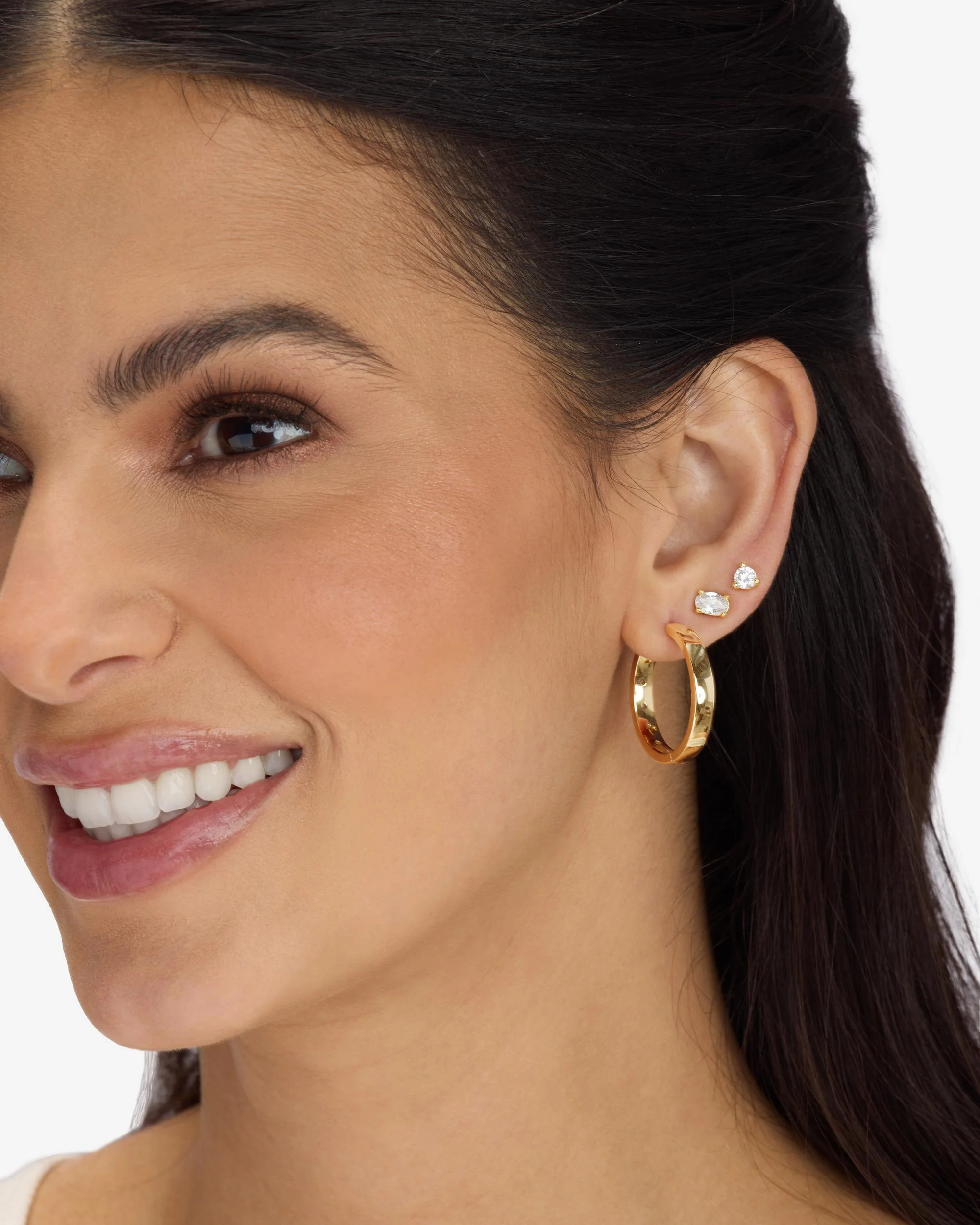 Ashley Reversible Hoops 1" - Gold|White Diamondettes - Image 6