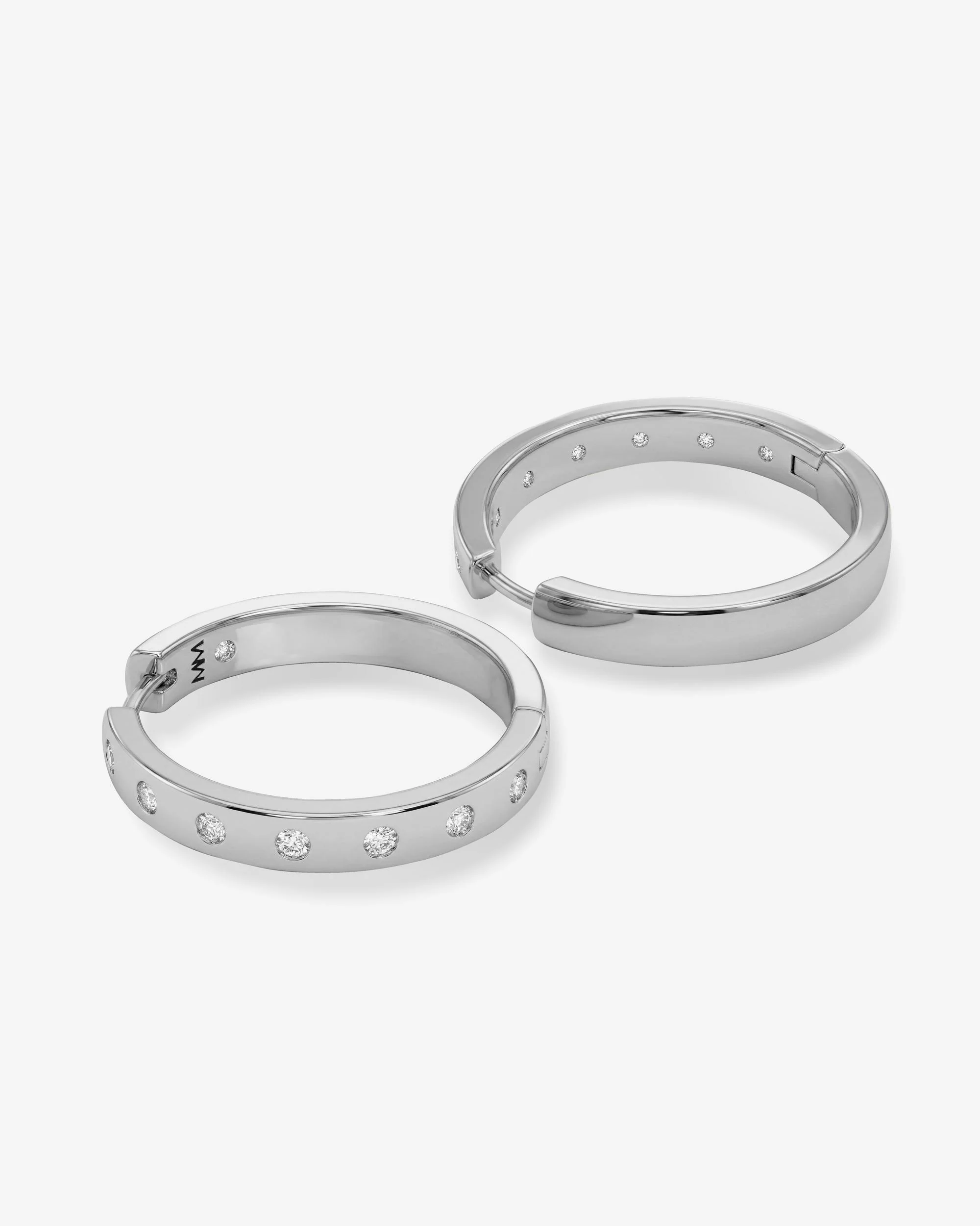 Ashley Reversible Hoops 1" - Silver|White Diamondettes - Image 3