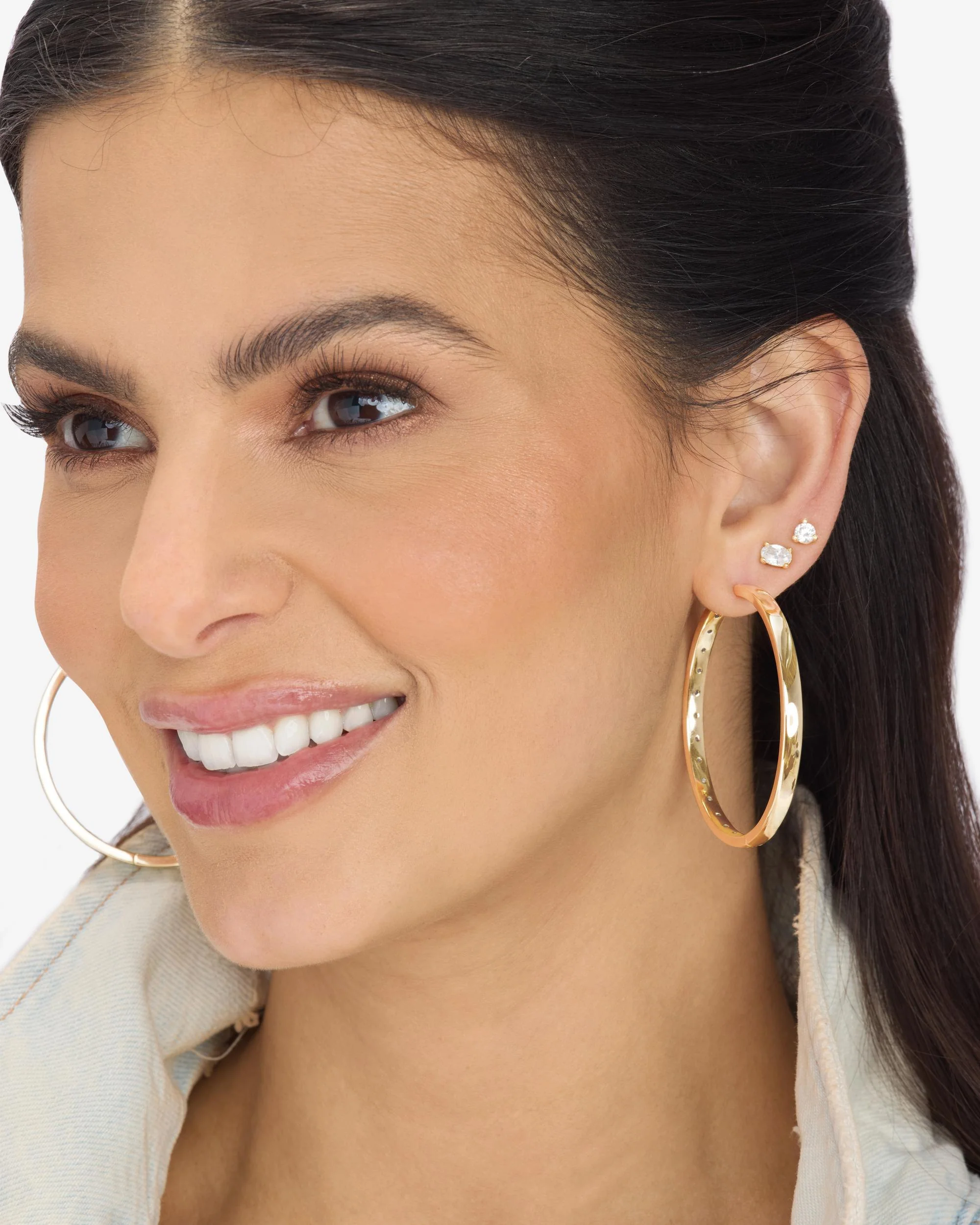 Ashley Reversible Hoops 2" - Gold|White Diamondettes - Image 6