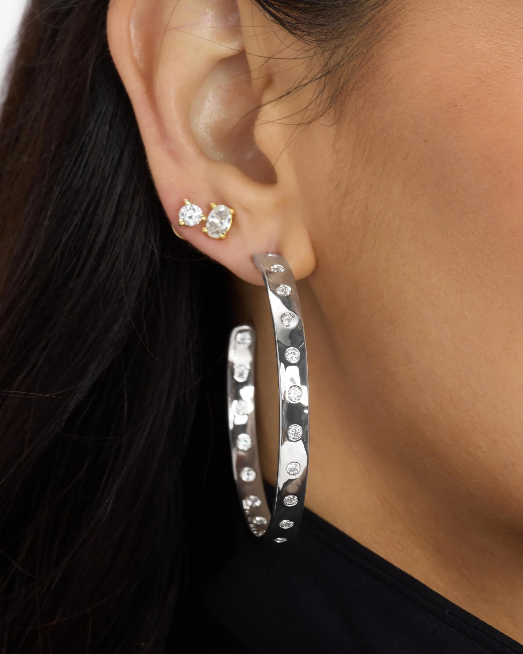 Ashley Rodeo Hoops 2" - Silver|White Diamondettes - Image 4