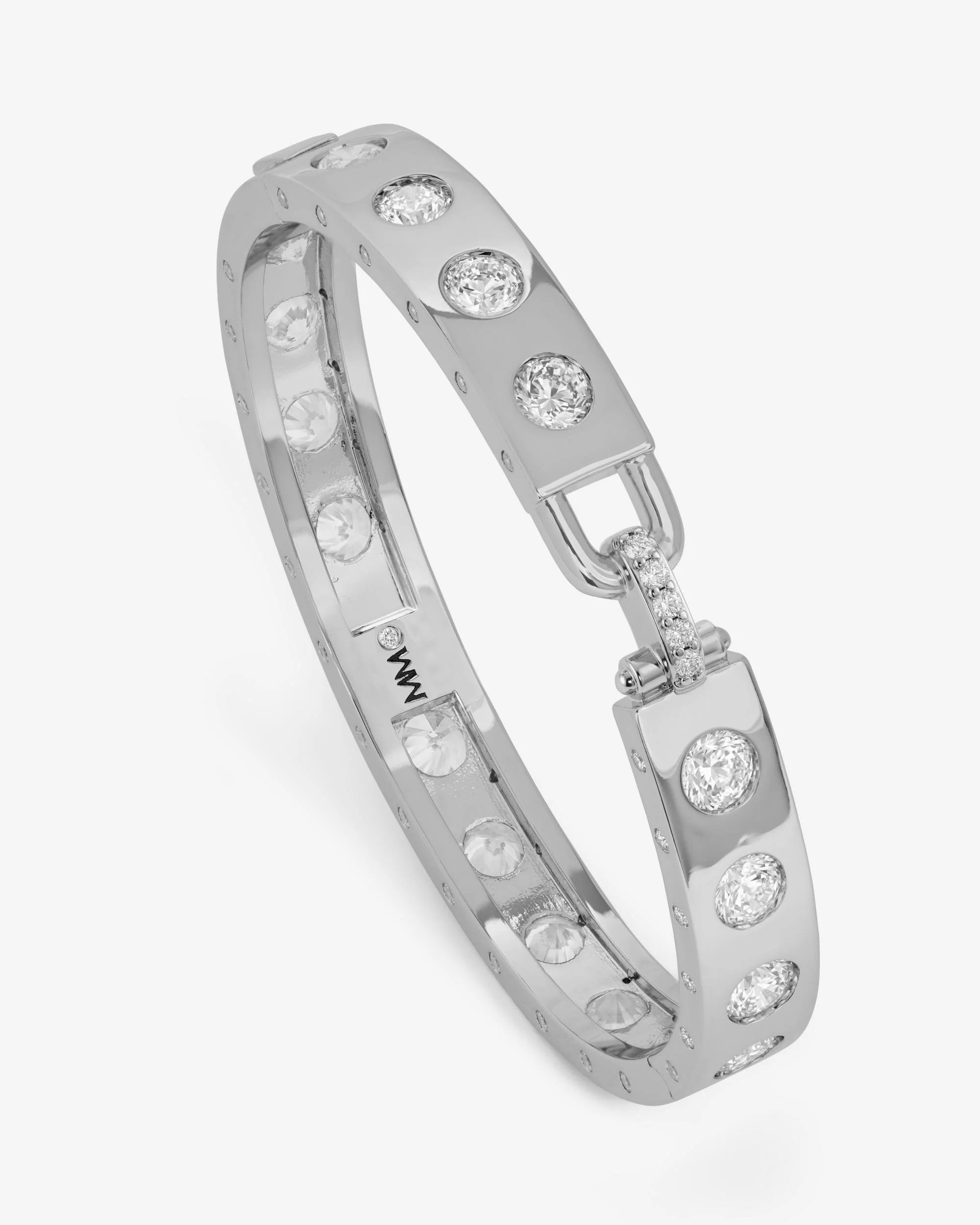 Ashley Rodeo Lock Cuff 9mm - Silver|White Diamondettes - Image 3