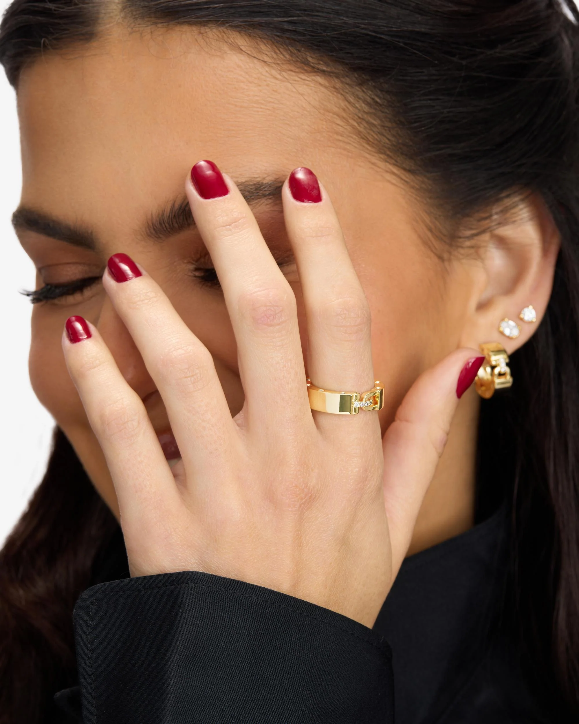 Ashley Smooth Lock Ring - Gold|White Diamondettes - Image 6