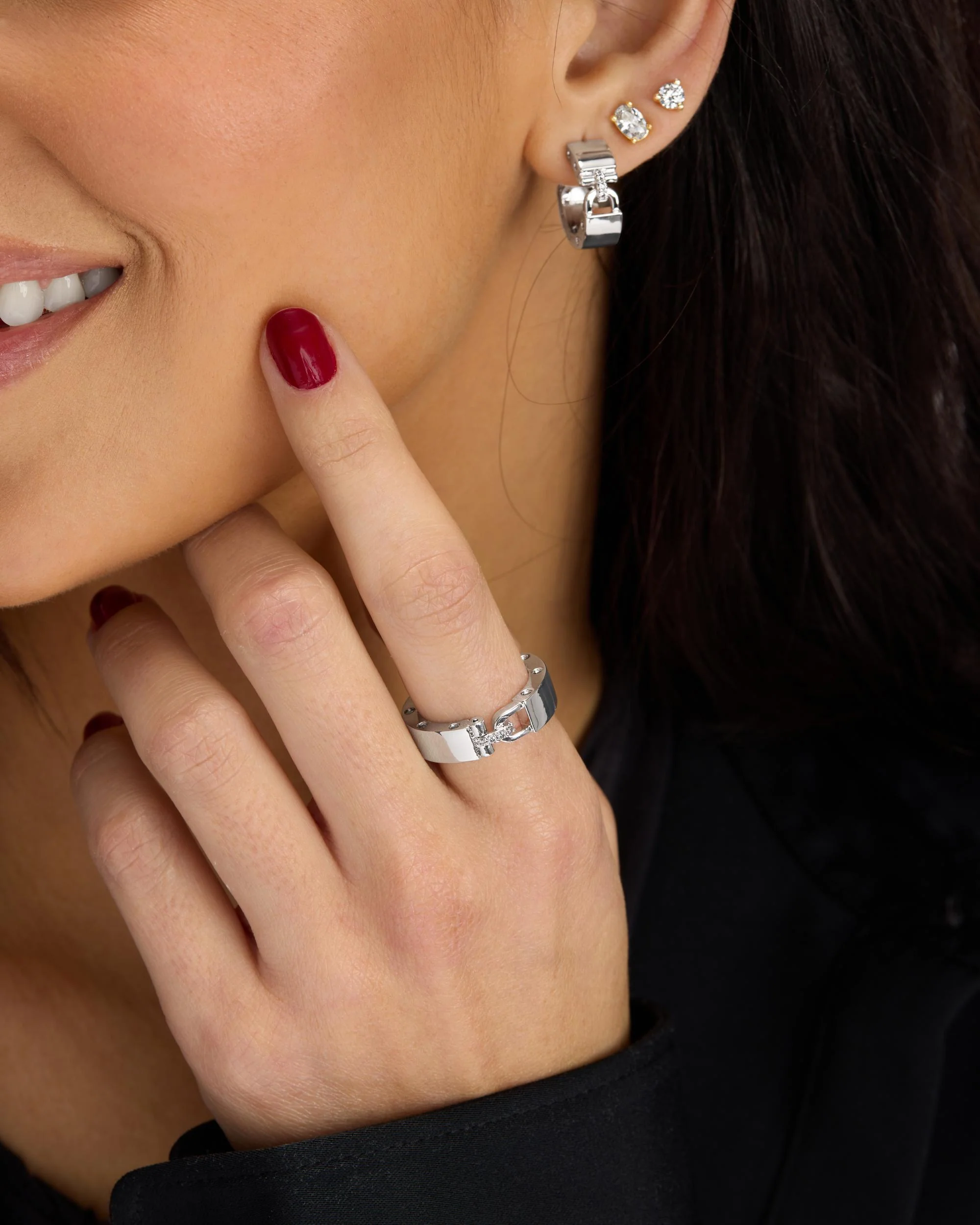 Ashley Smooth Lock Ring - Silver|White Diamondettes - Image 2