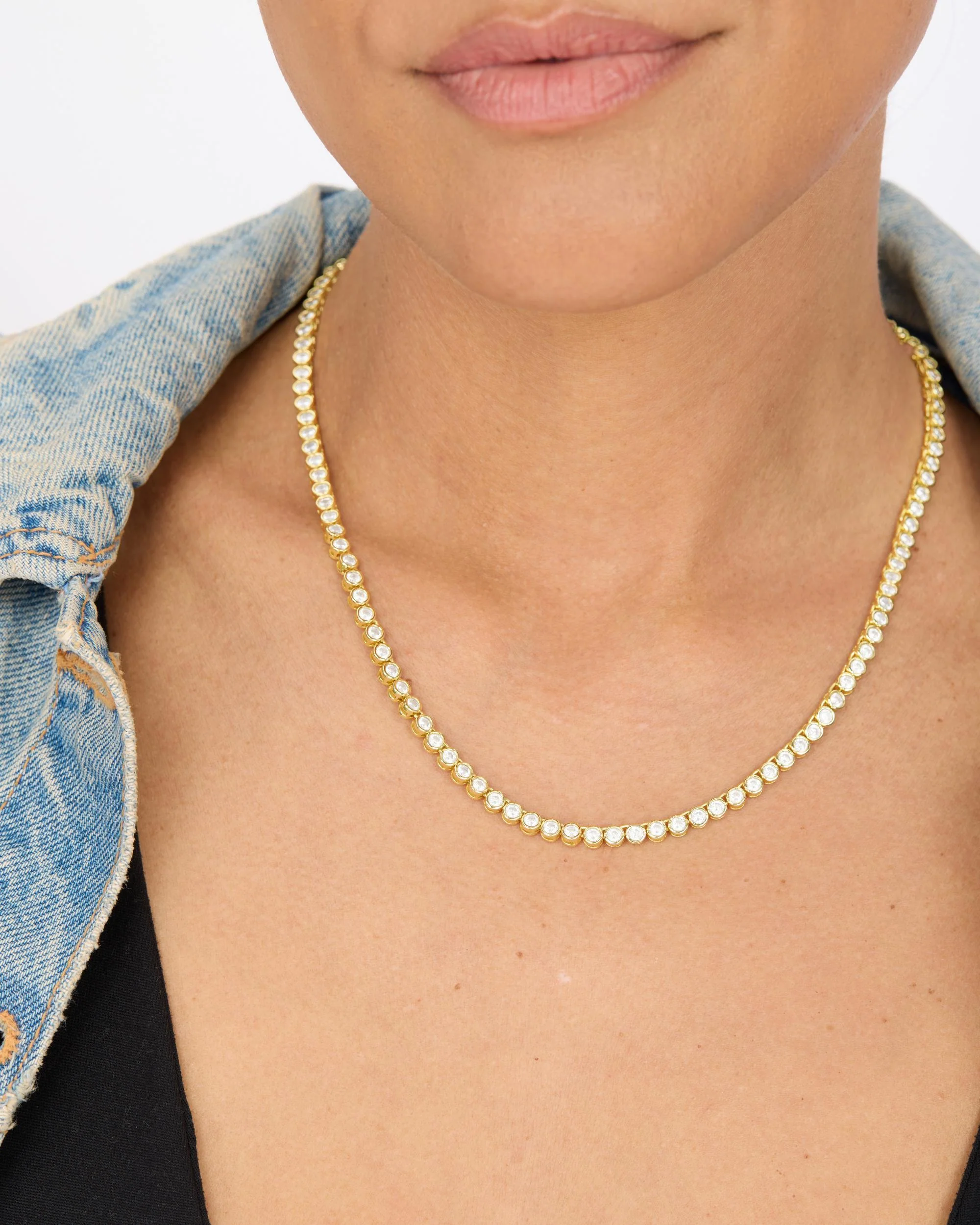 Baroness Tennis Necklace 3mm - Gold|White Diamondettes - Image 3