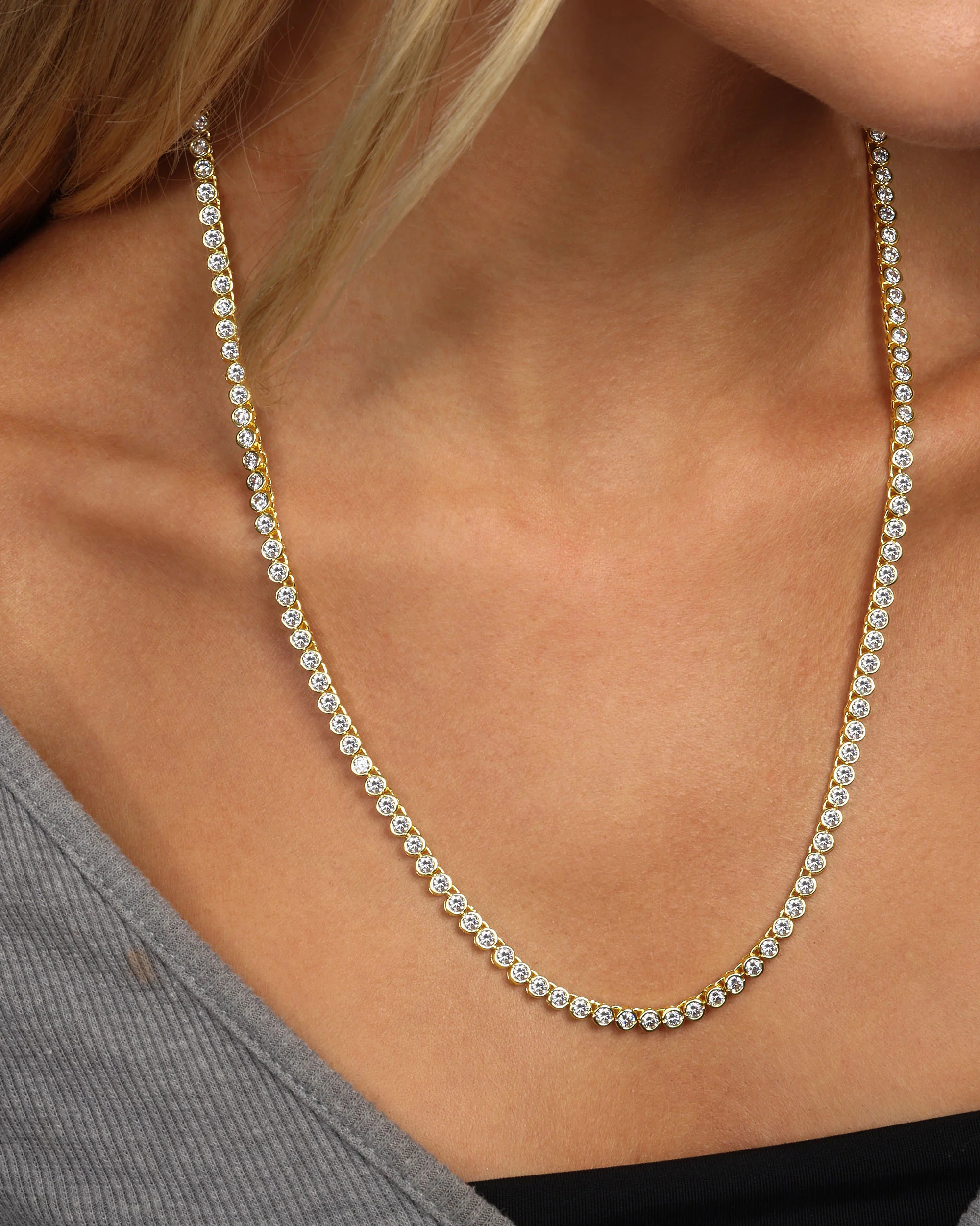 Baroness Tennis Necklace 3mm - Gold|White Diamondettes - Image 4