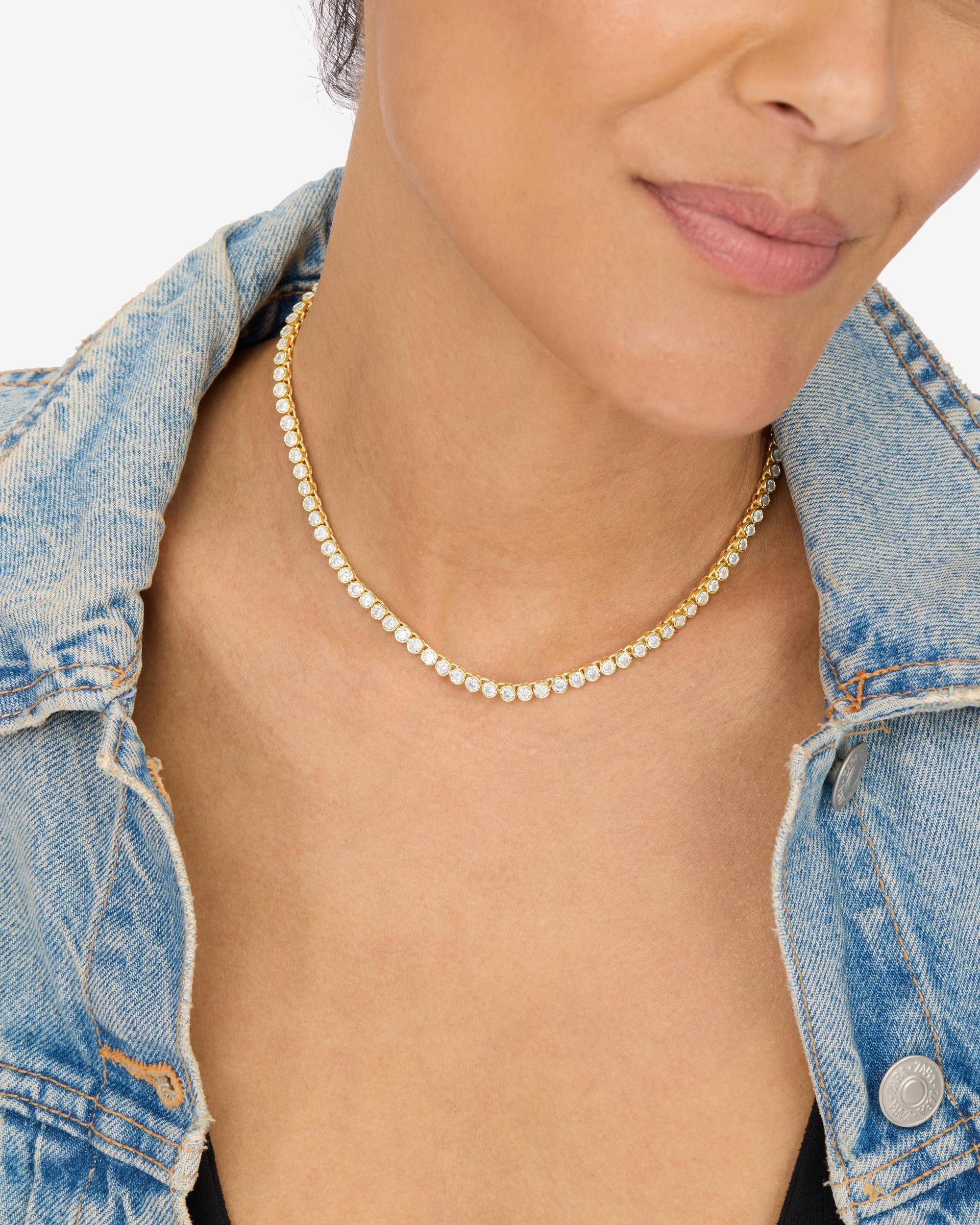 Baroness Tennis Necklace 3mm - Gold|White Diamondettes - Image 6