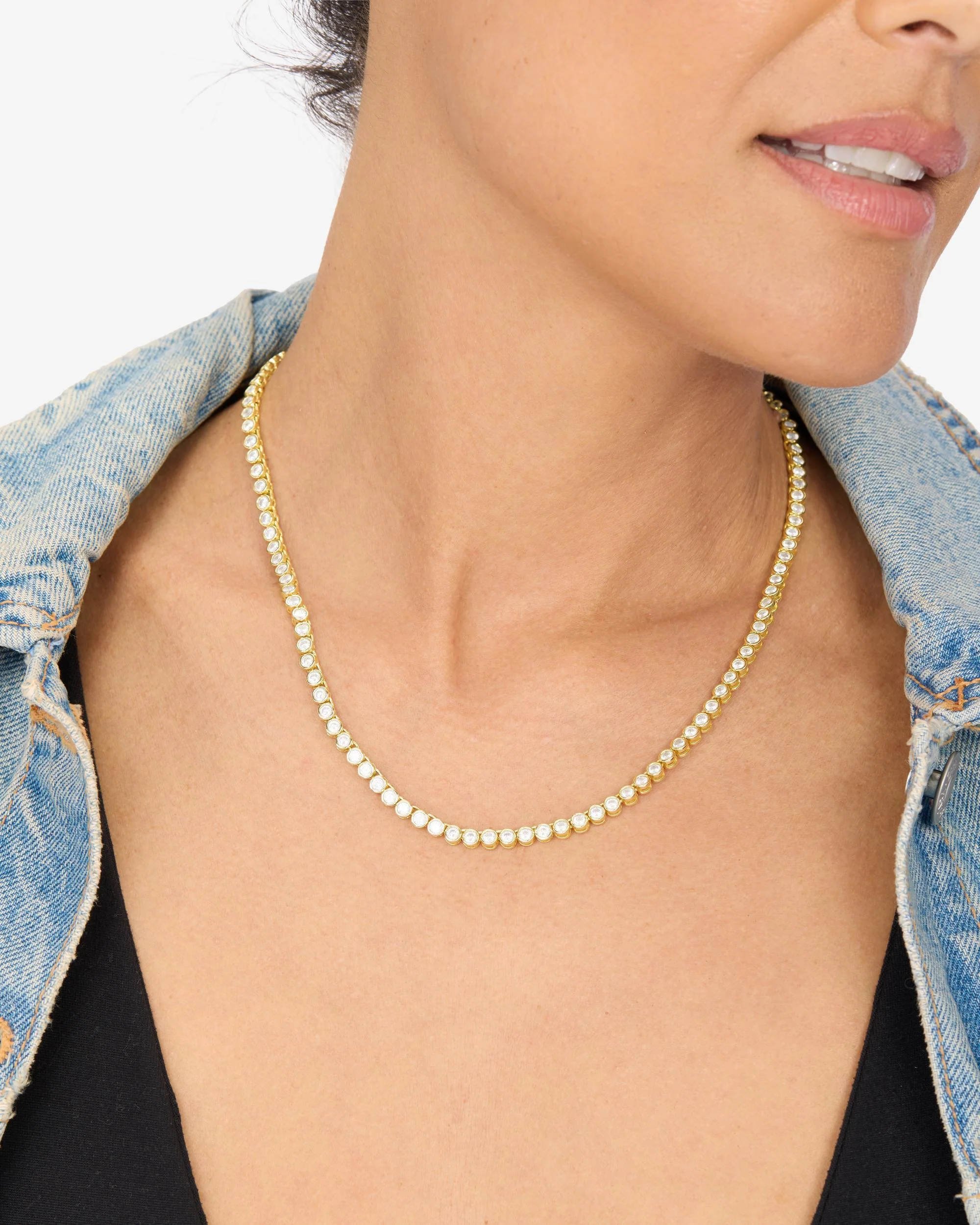 Baroness Tennis Necklace 3mm - Gold|White Diamondettes - Image 7