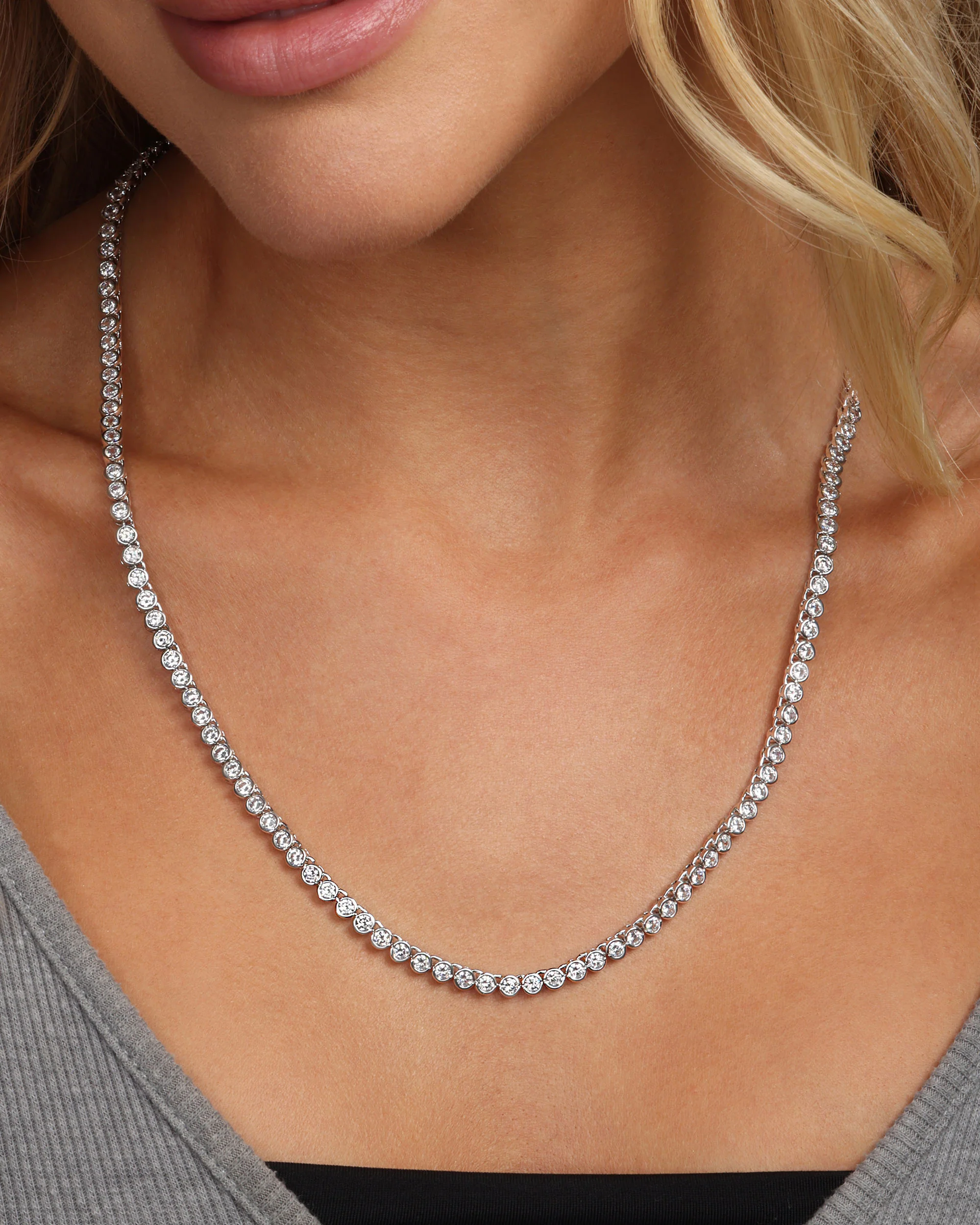 Baroness Tennis Necklace 3mm - Silver|White Diamondettes - Image 3
