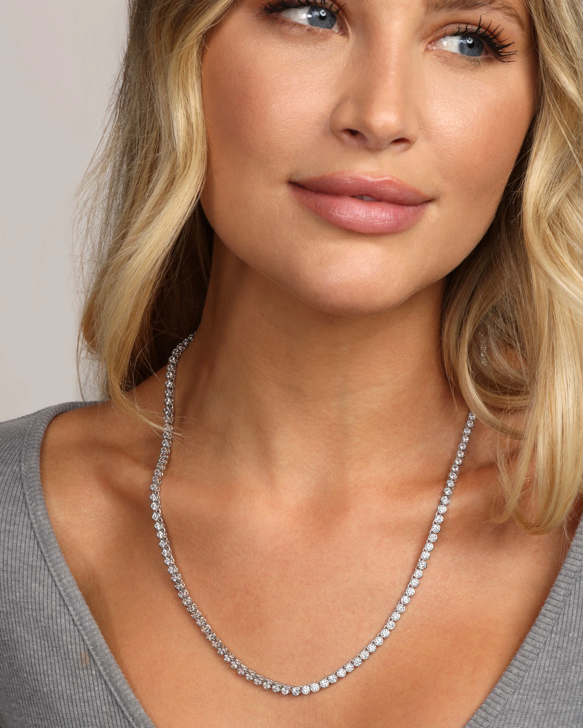 Baroness Tennis Necklace 3mm - Silver|White Diamondettes - Image 6