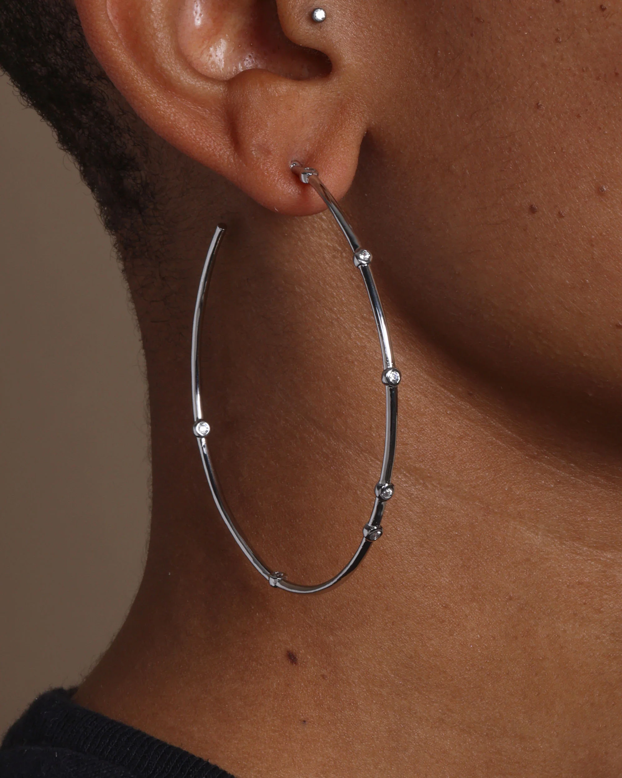 Big Ass Hoops 2.5" - Silver|White Diamondettes - Image 2