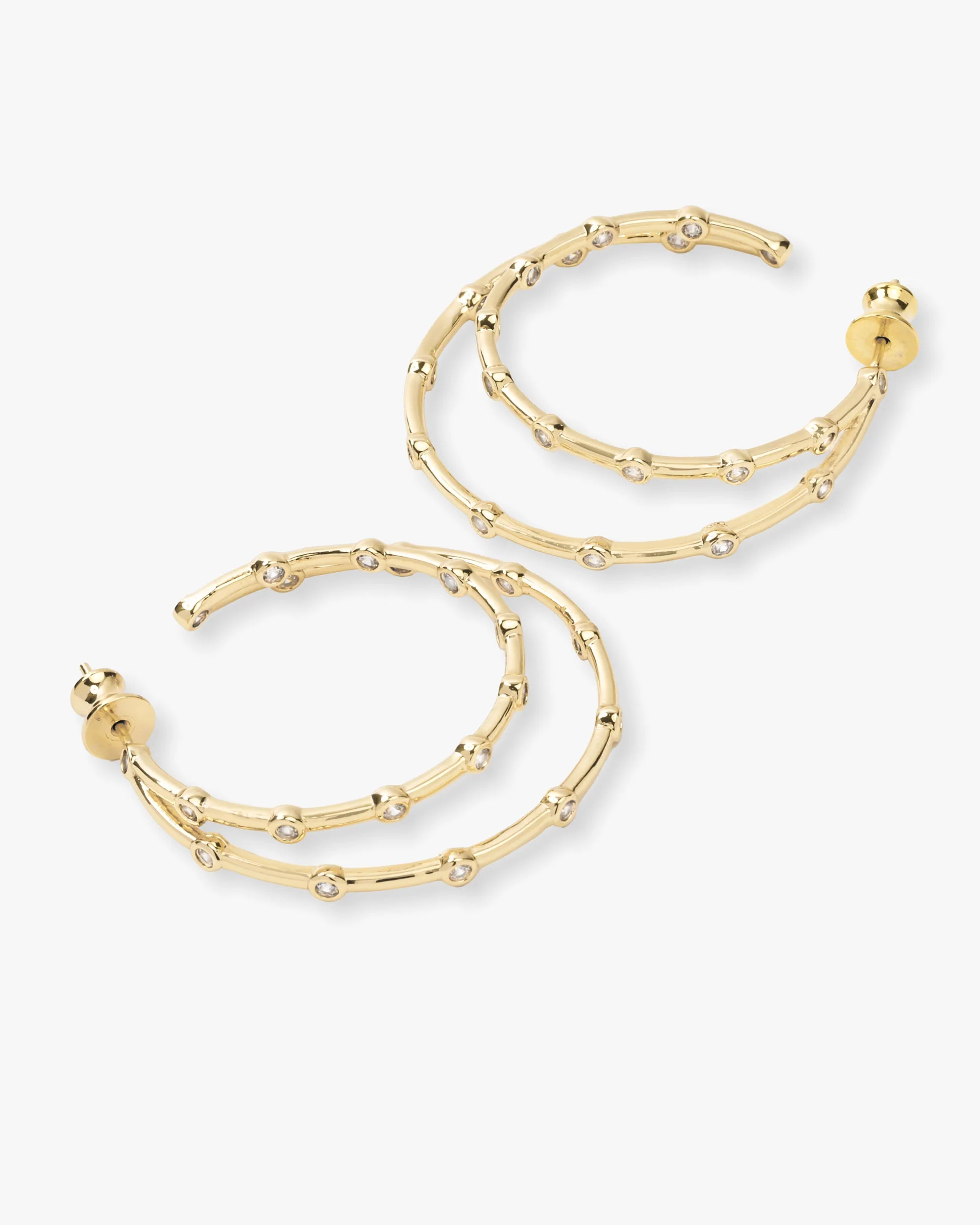 Big Ass Doubled Hoops 1.5" - Gold|White Diamondettes - Image 3
