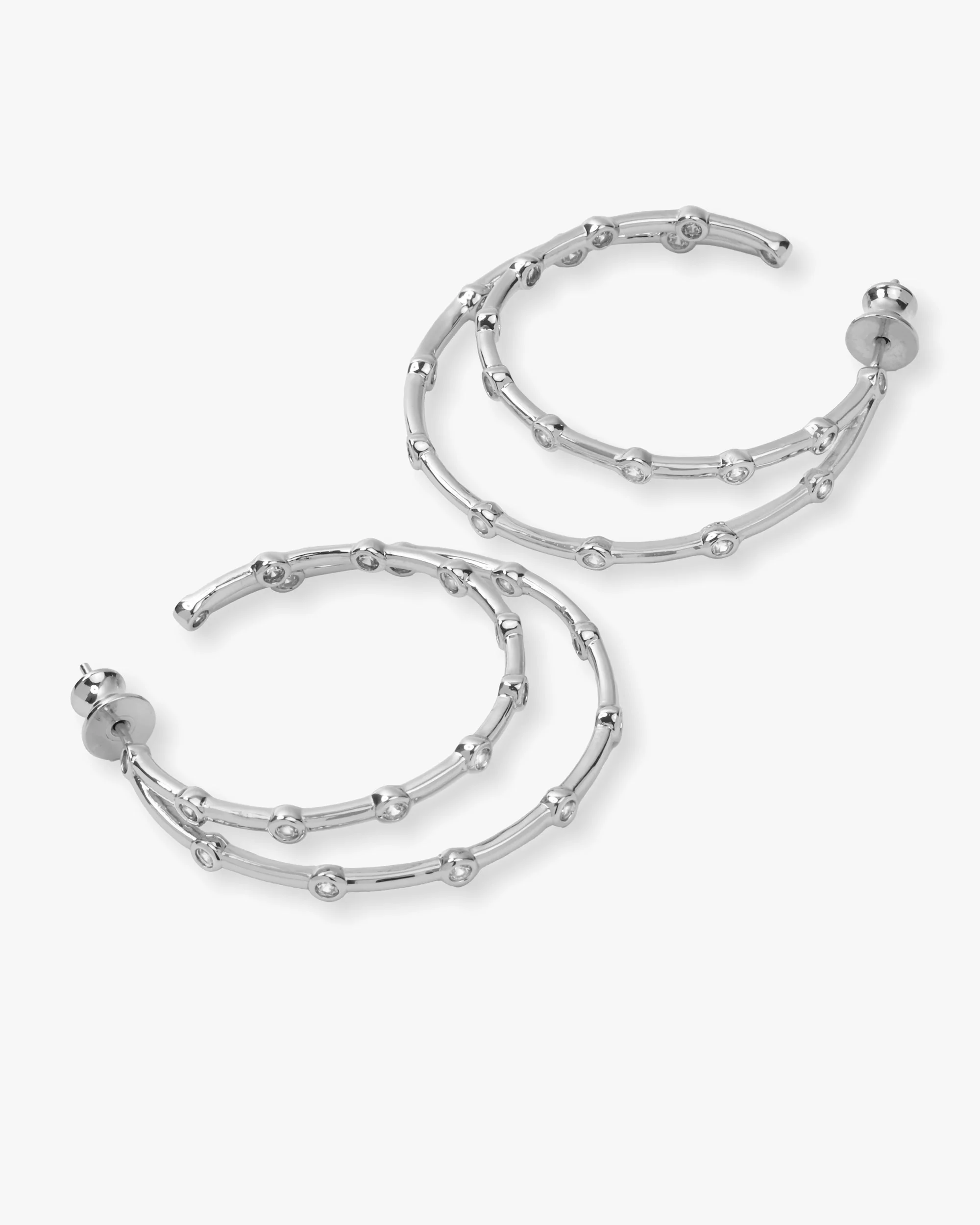 Big Ass Doubled Hoops 1.5" - Silver|White Diamondettes - Image 3