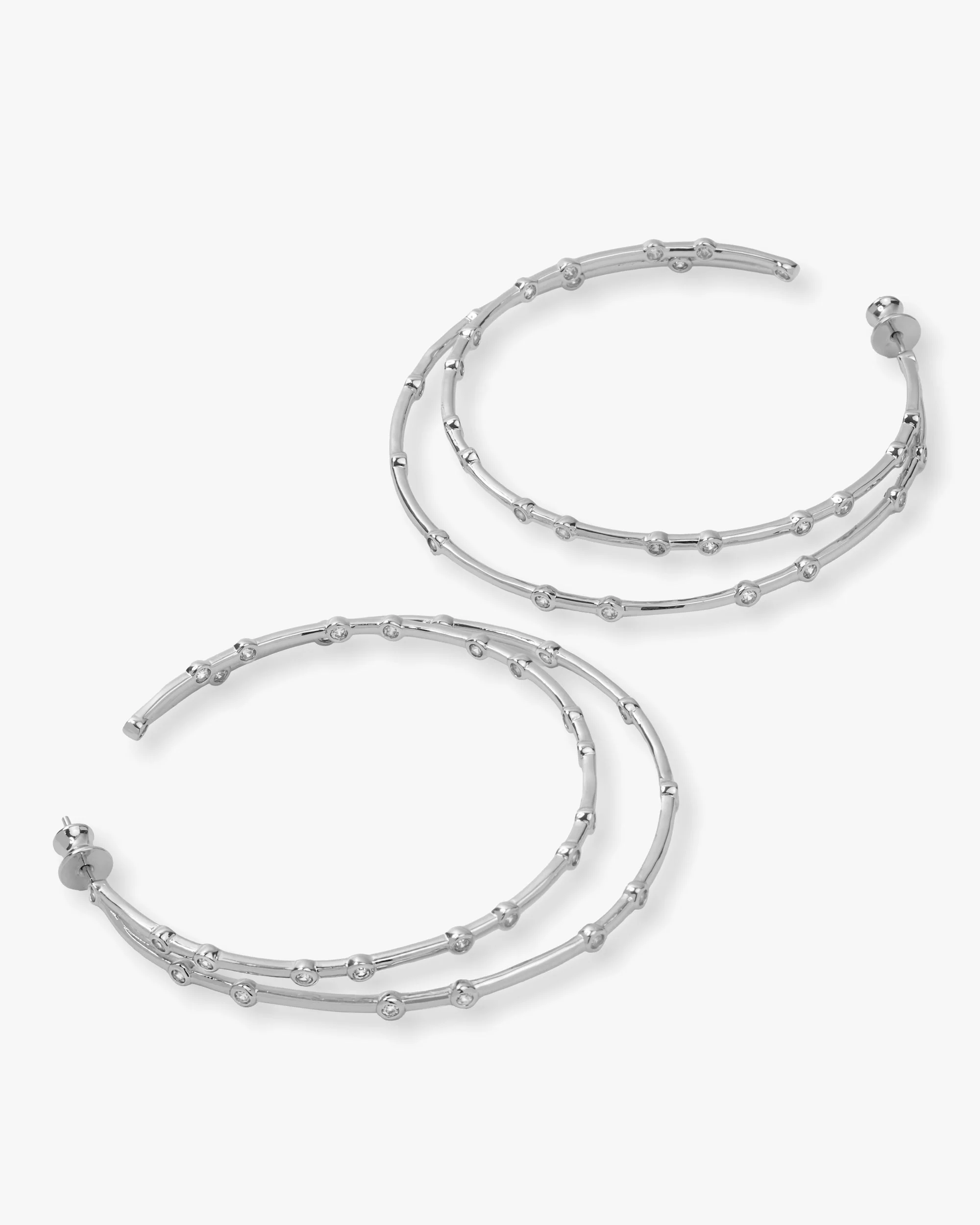 Big Ass Doubled Hoops 2.5" - Silver|White Diamondettes - Image 3