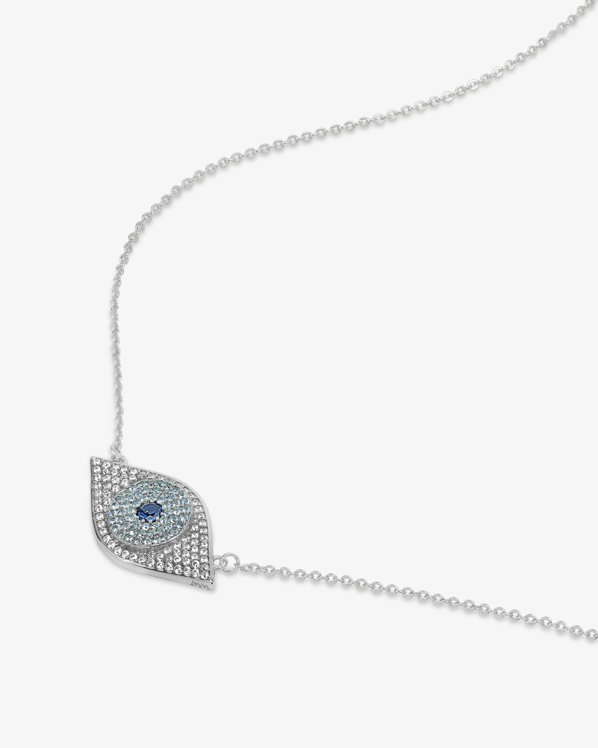 Blue Evil Eye Necklace - Silver|White Diamondettes - Image 3