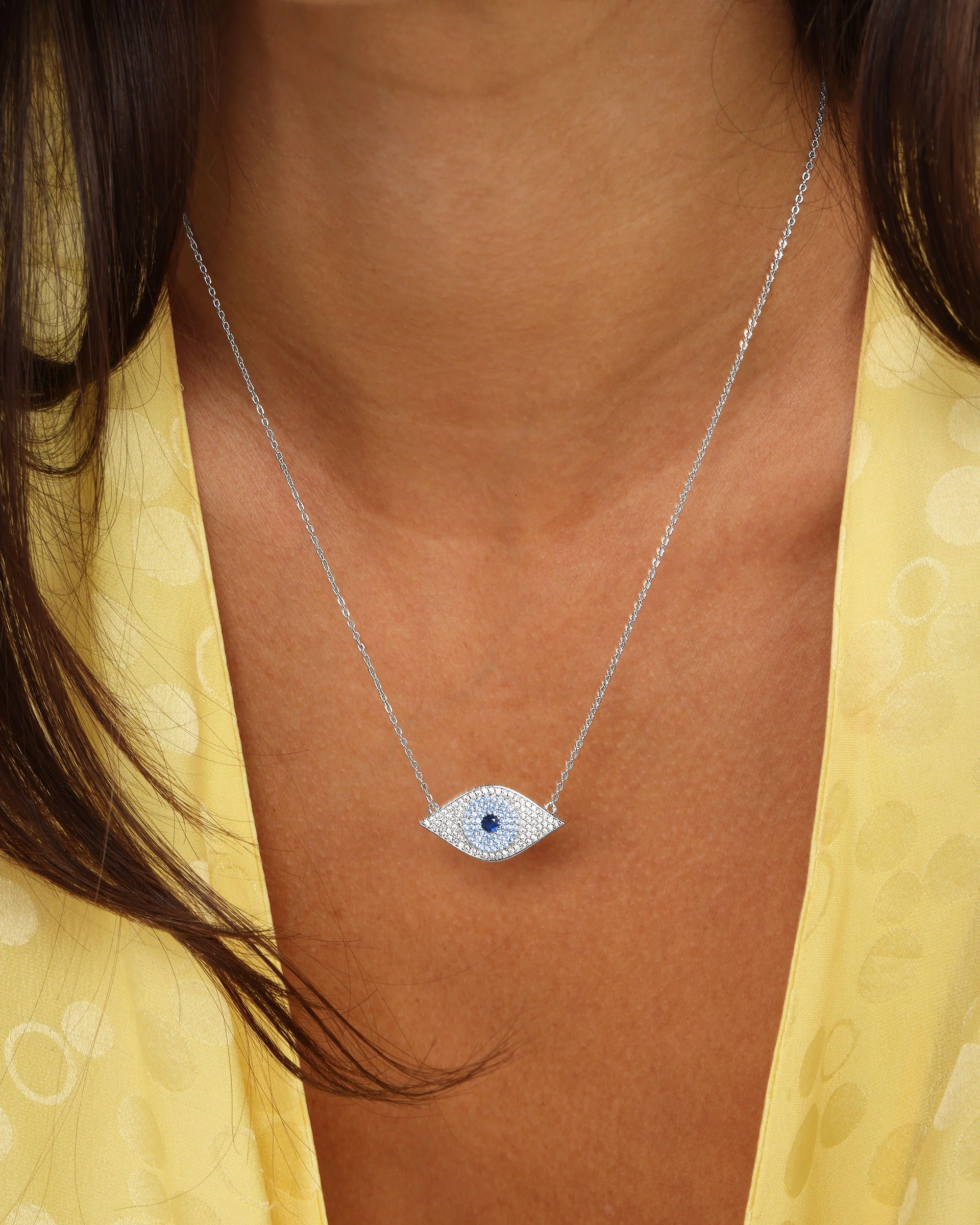 Blue Evil Eye Necklace - Silver|White Diamondettes - Image 4