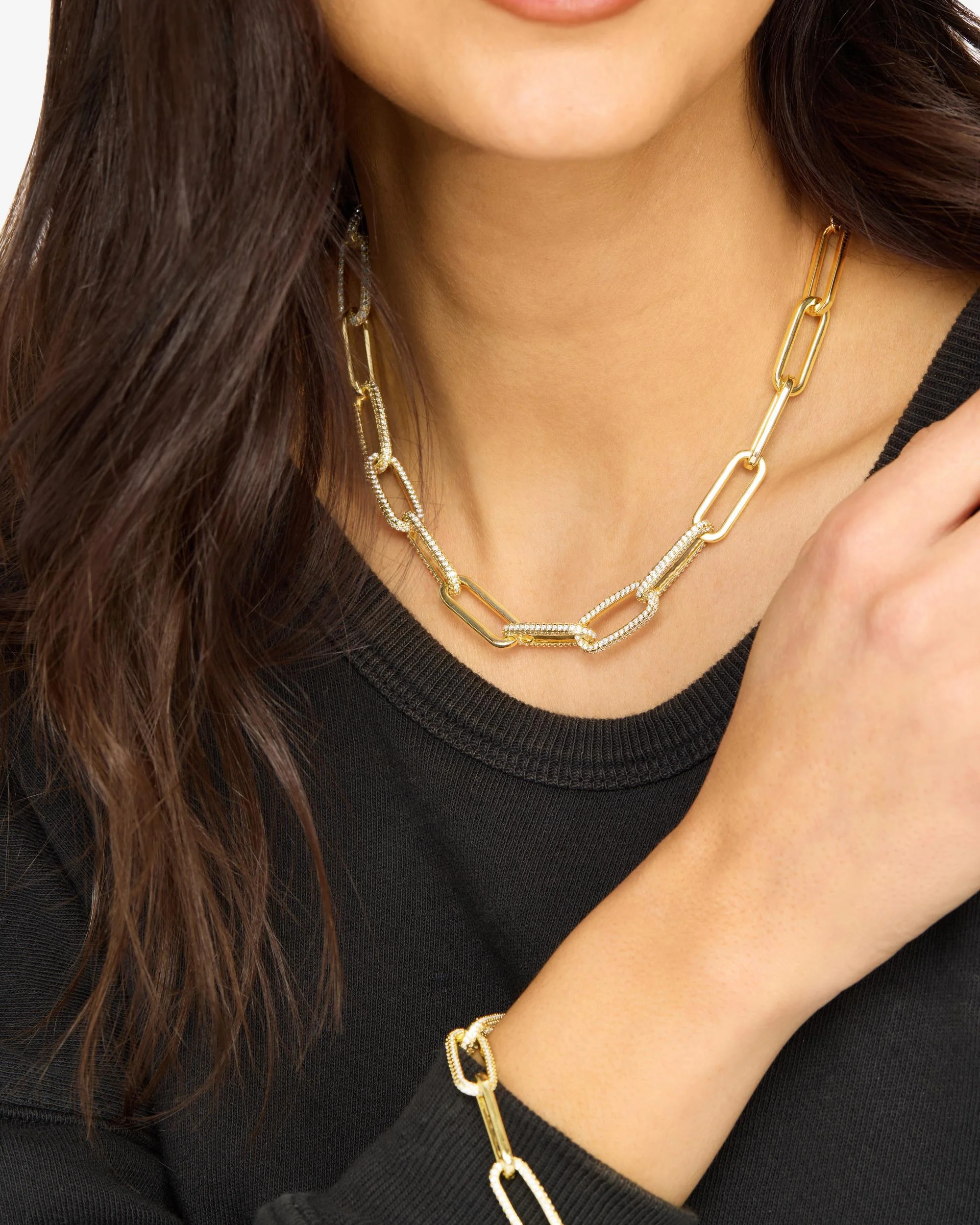 Carrie Pavé Chain Necklace 8mm - Gold|White Diamondettes - Image 4