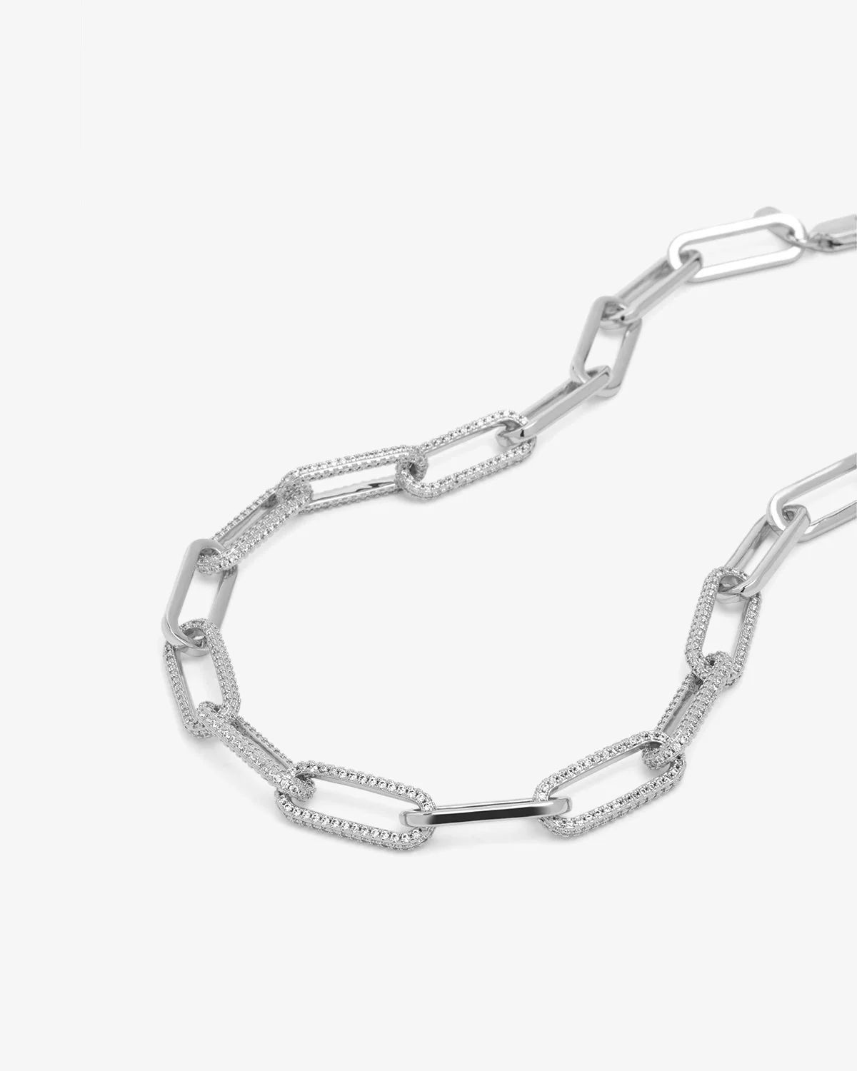 Carrie Pavé Chain Necklace 8mm - Silver|White Diamondettes - Image 5
