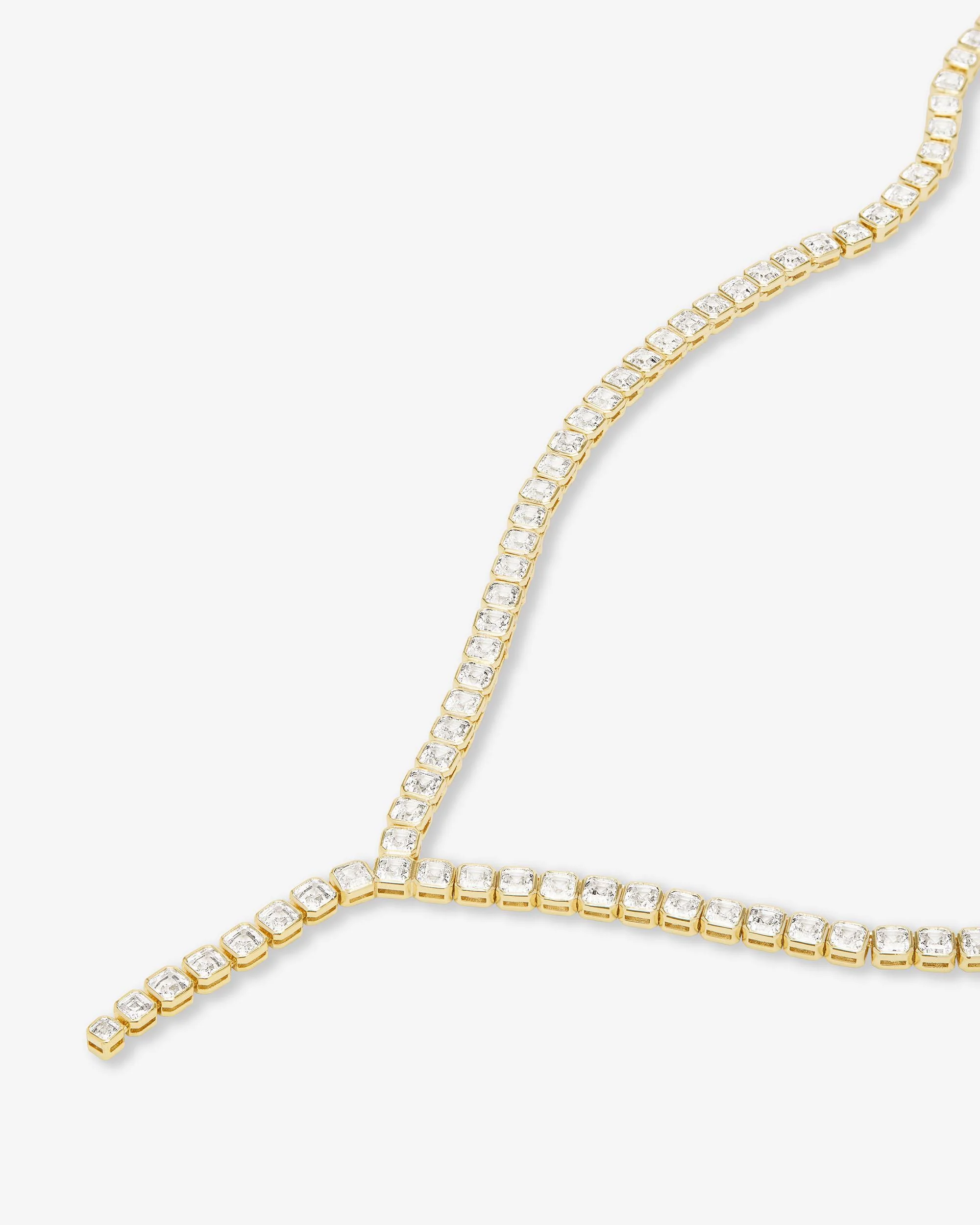 Duchess Lariat Tennis Necklace - Gold|White Diamondettes - Image 4