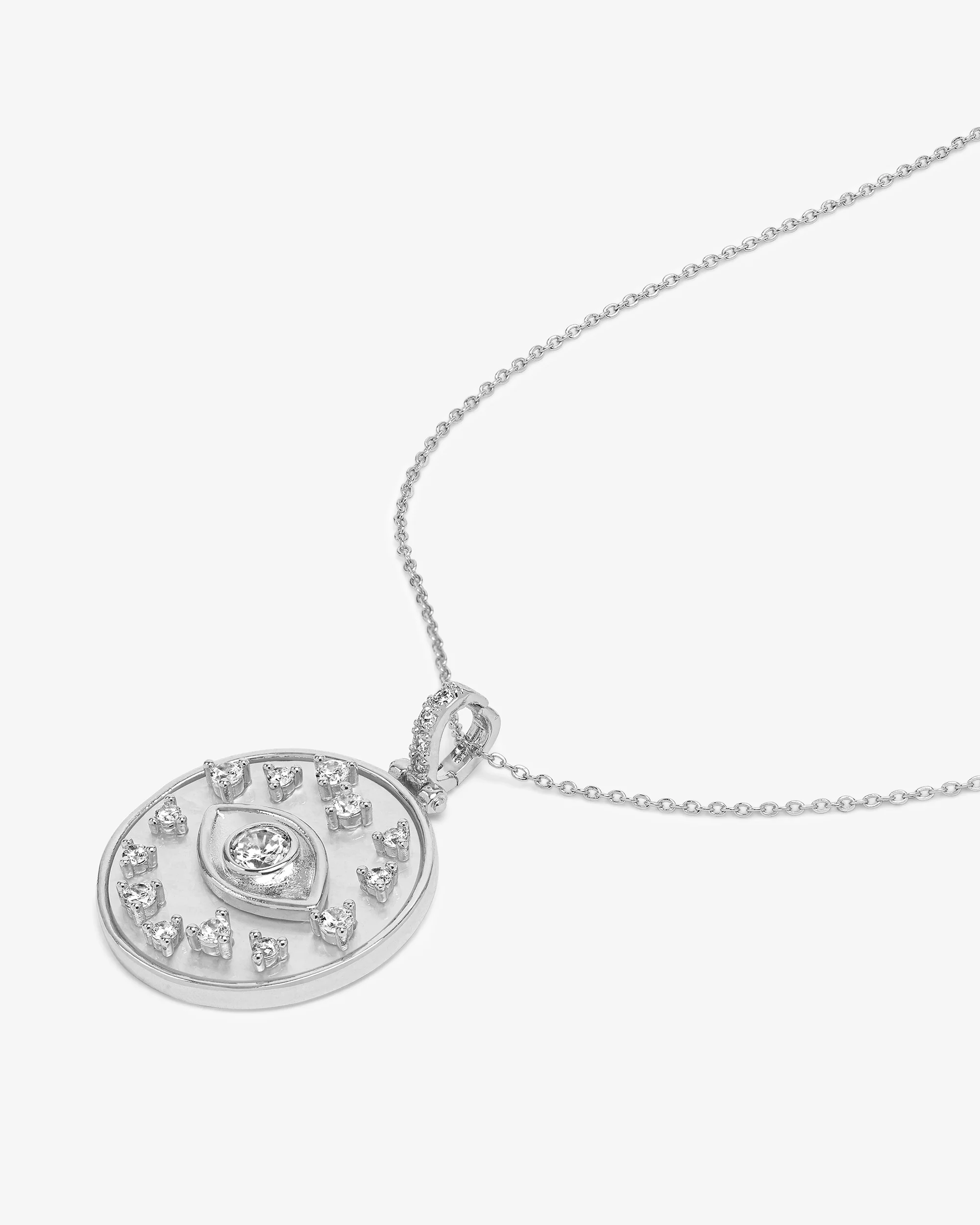 Evil Eye Medallion Necklace - Silver|White Diamondettes - Image 3