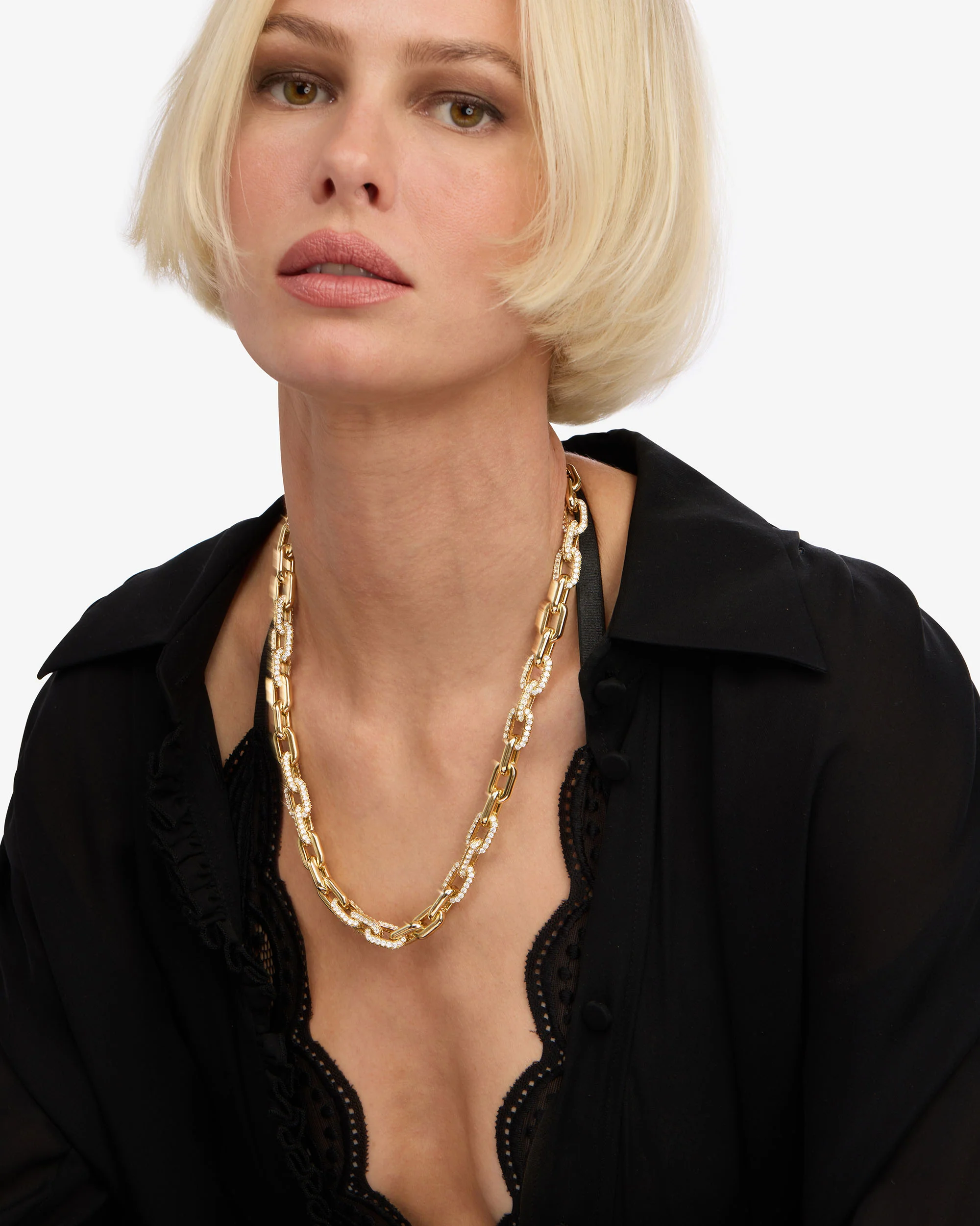 Frankie Pavé Chain Necklace 10mm - Gold|White Diamondettes - Image 3