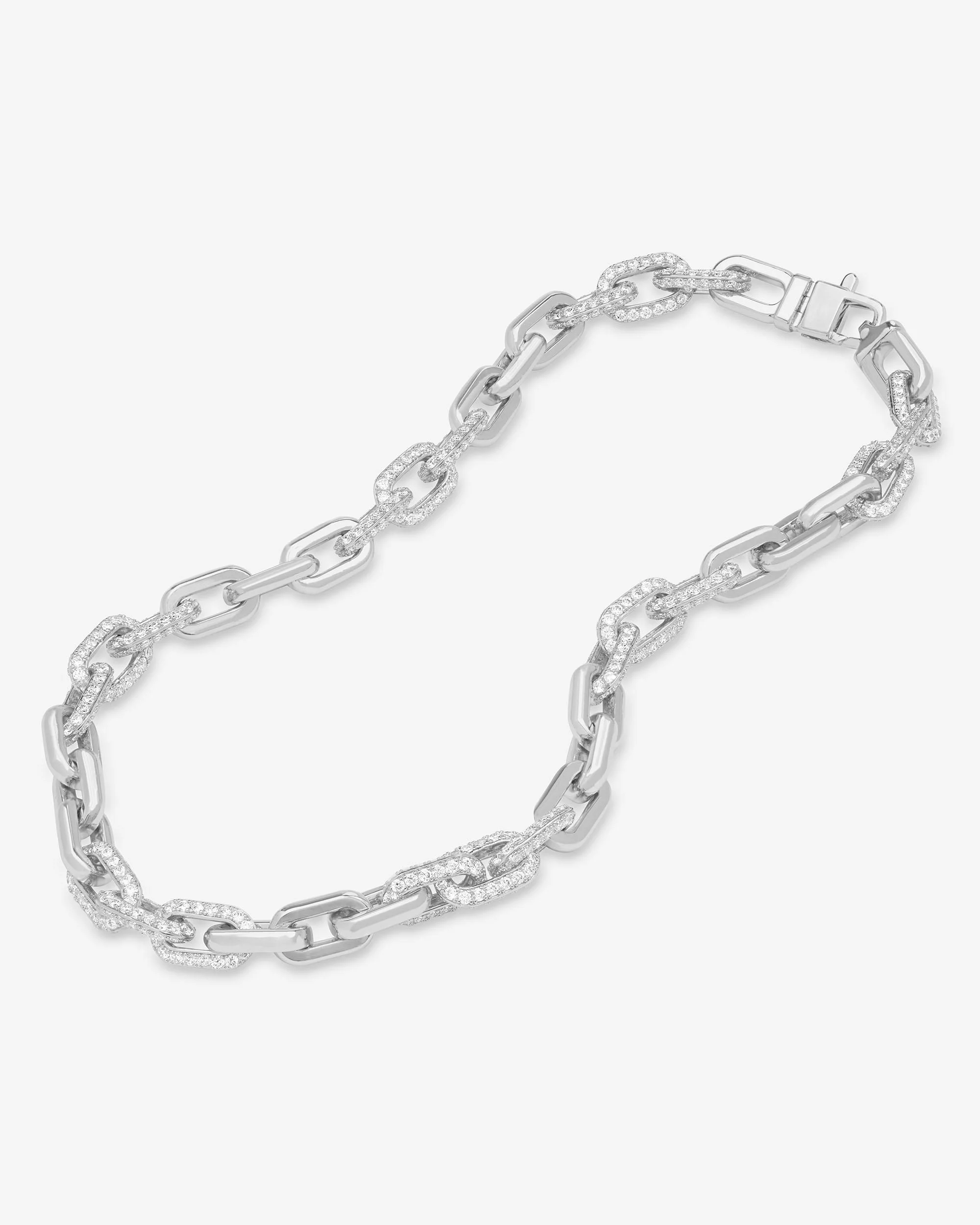 Frankie Pavé Chain Necklace 10mm - Silver|White Diamondettes - Image 4