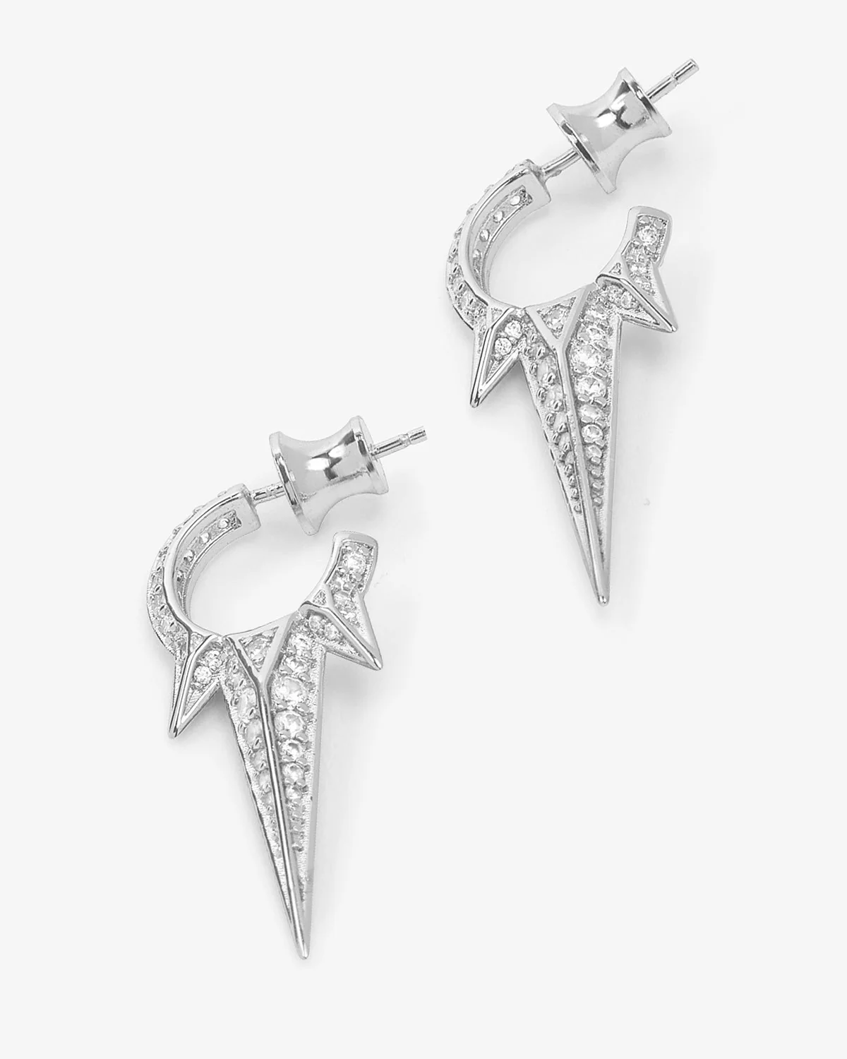 Gabriella Pavé Triple Spike Earrings - Silver|White Diamondettes - Image 3