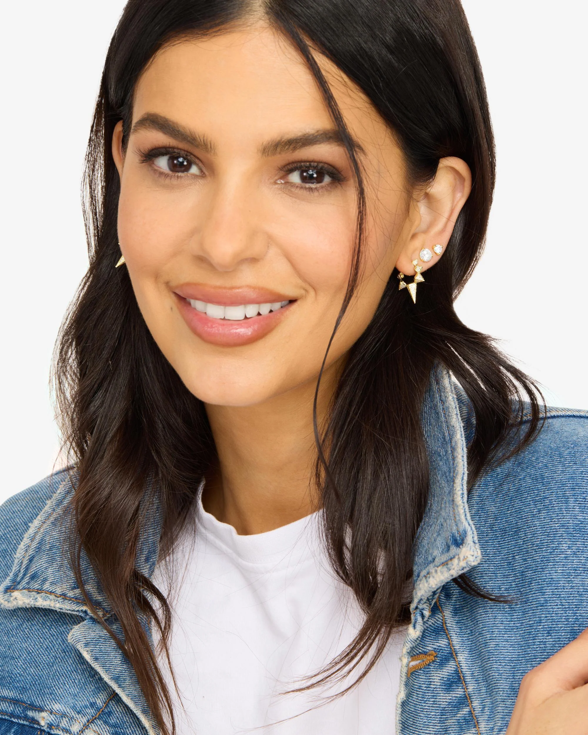 Gabriella Pavé Spiked Hoops - Gold|White Diamondettes - Image 4